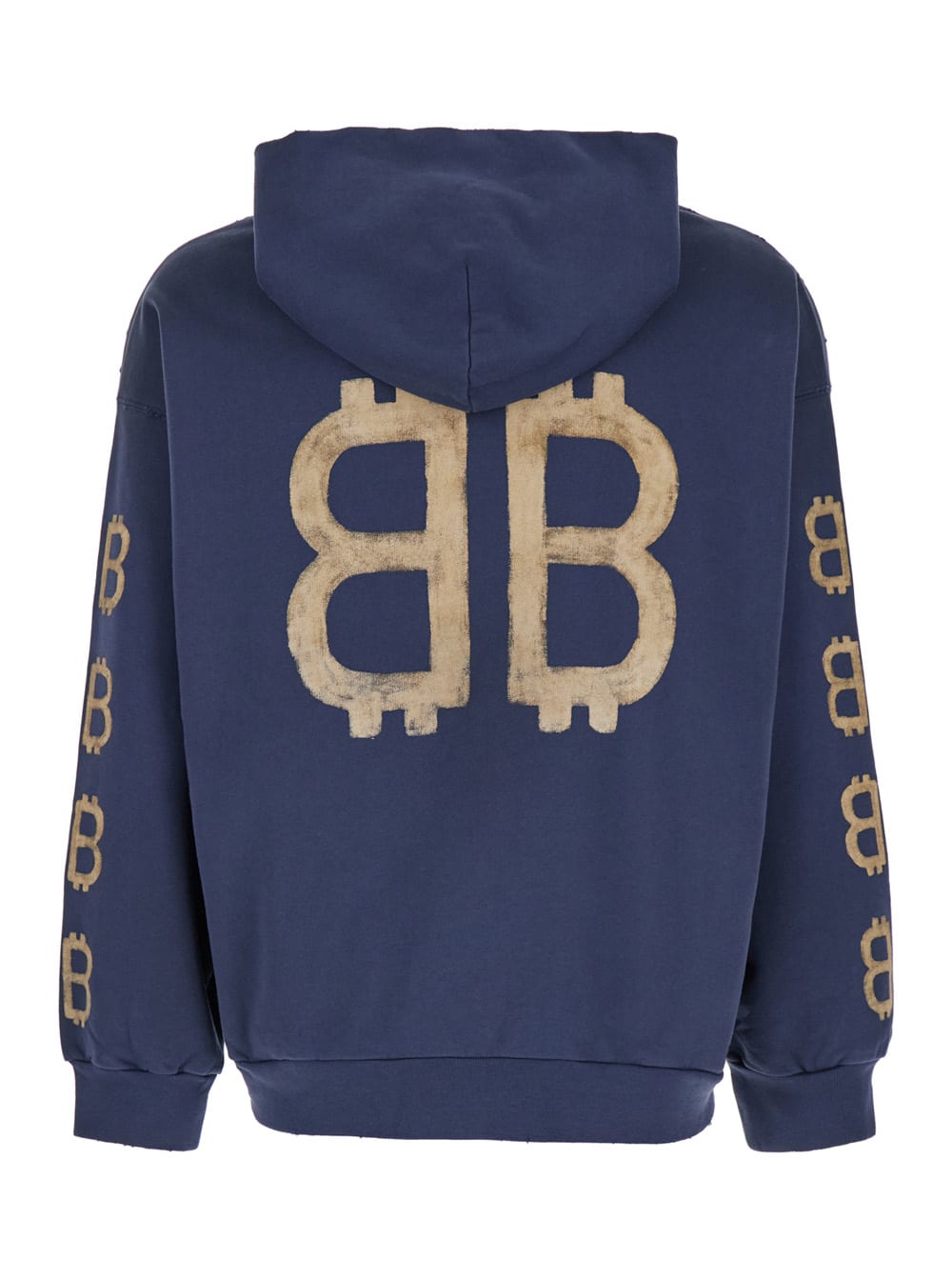 Shop Balenciaga Blue Hoodie With Crypto Artwork In Curly Fleece Man