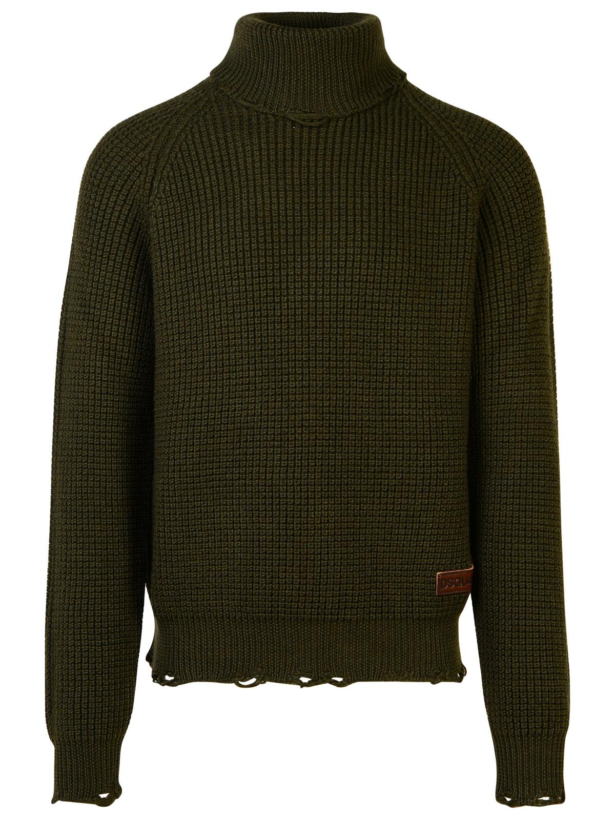 Shop Dsquared2 Dark Green Wool Turtleneck Sweater