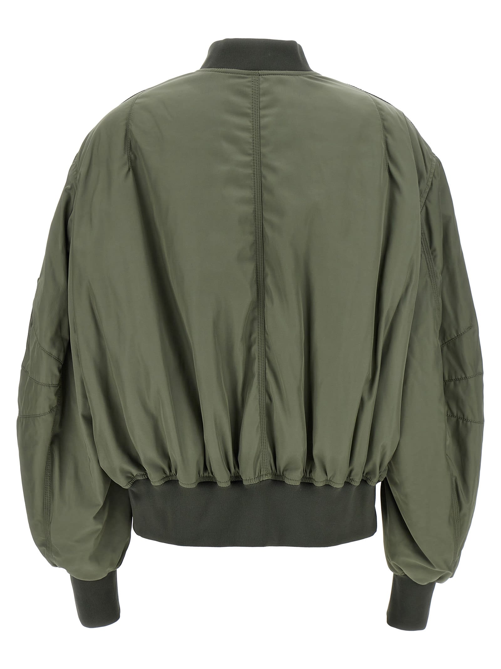 Attico Green Bomber Jacket With Zip Pocket On The Sleeve In Tech Fabric Woman In Green