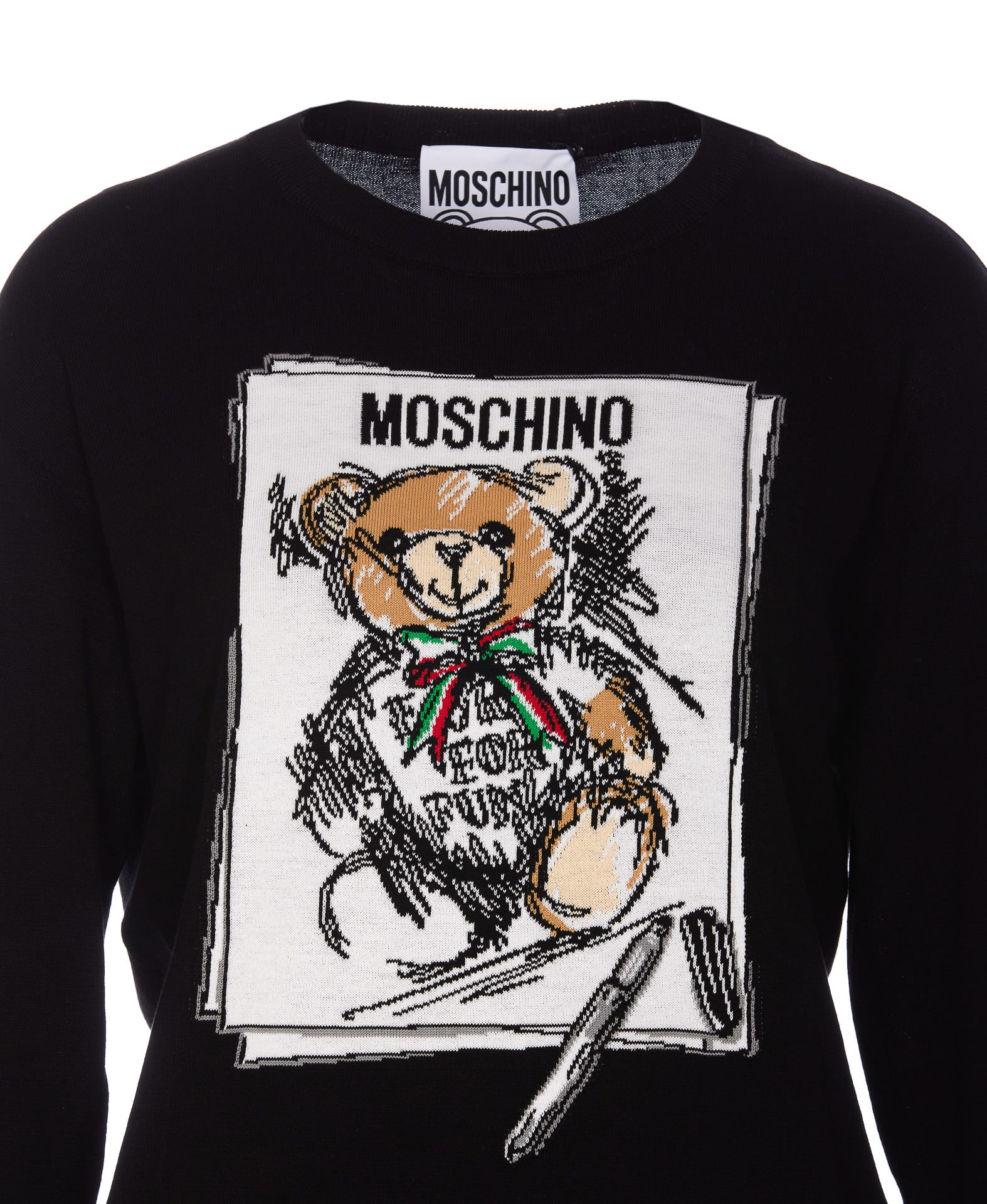 Shop Moschino Drawn Teddy Bear Sweater In Black