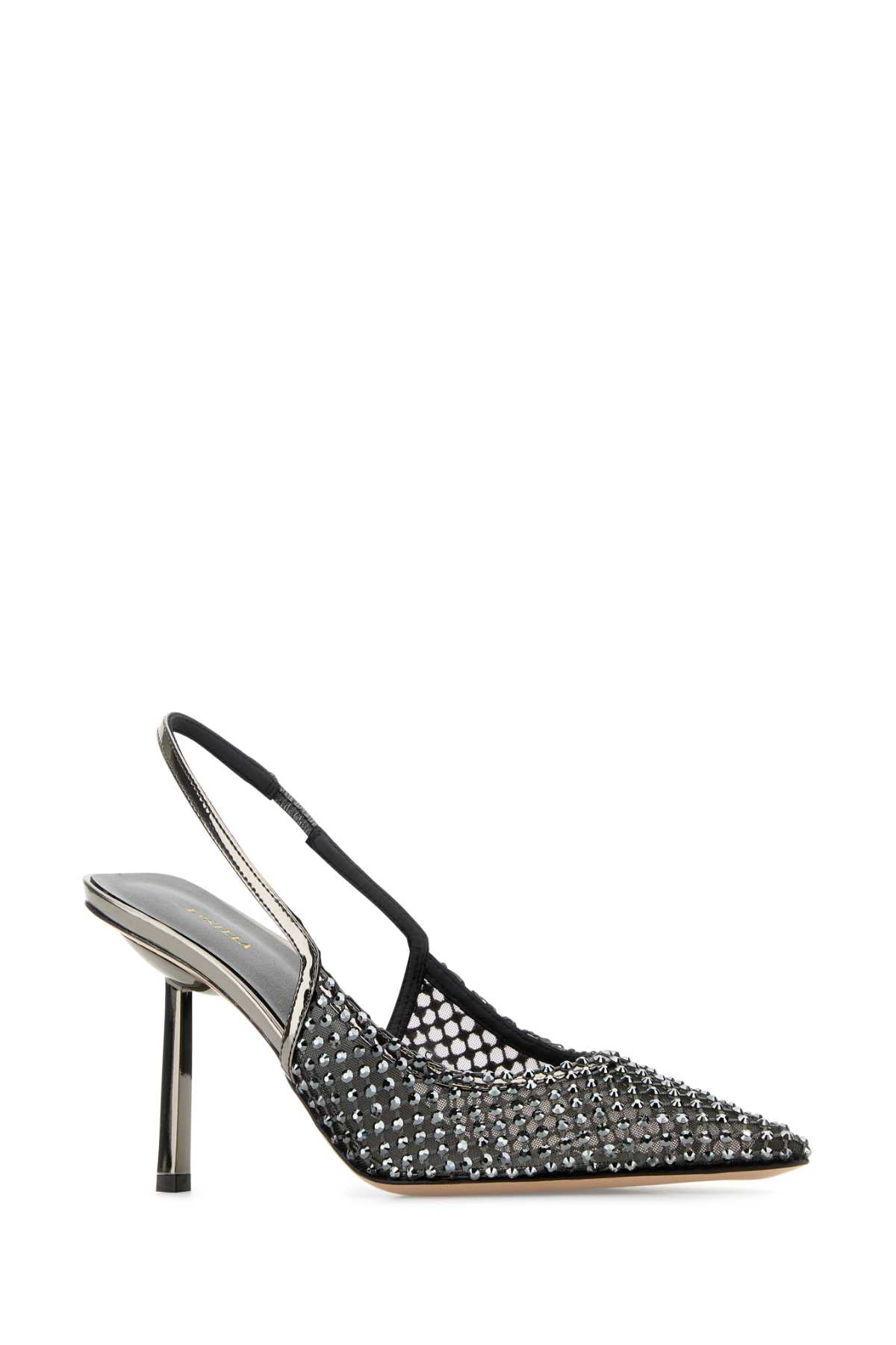 Shop Le Silla Embellished Mesh Gilda Pumps In Peltro