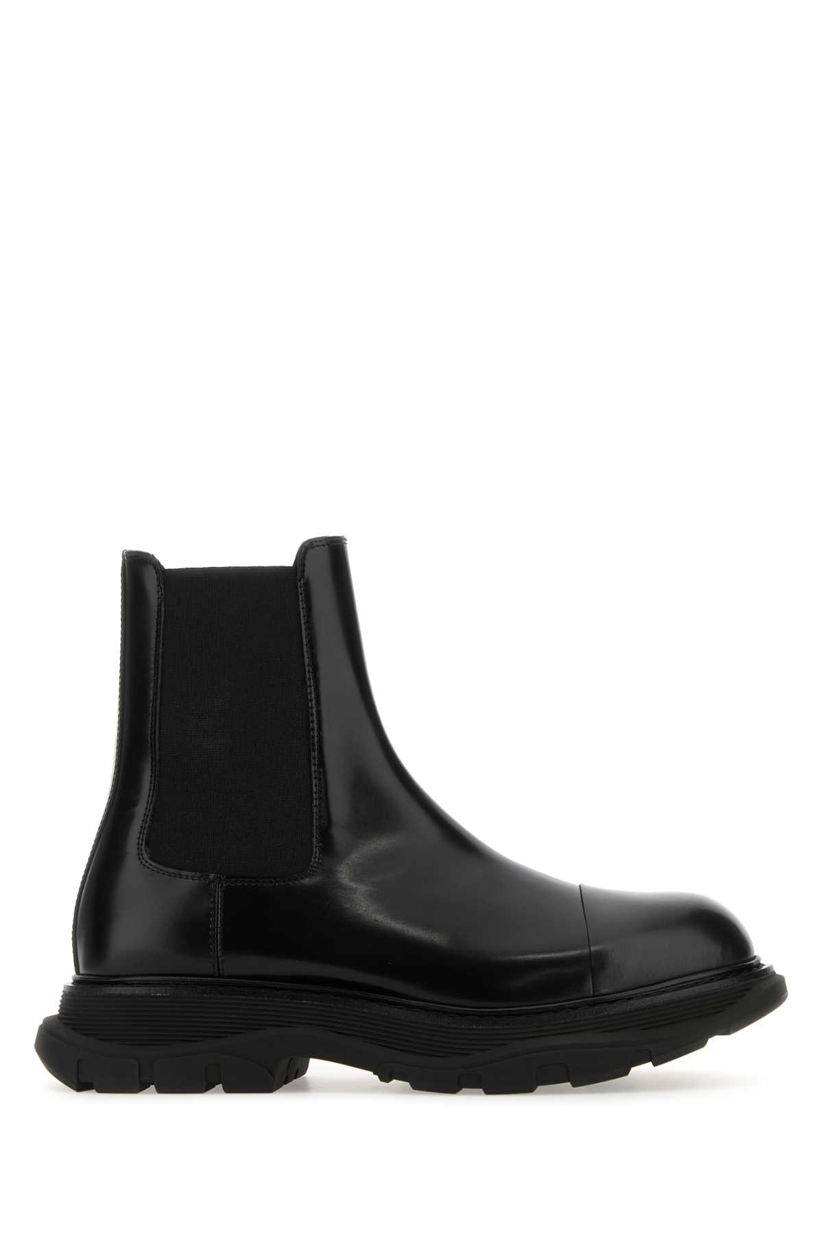 Black Leather Chelsea Tread Ankle Boots