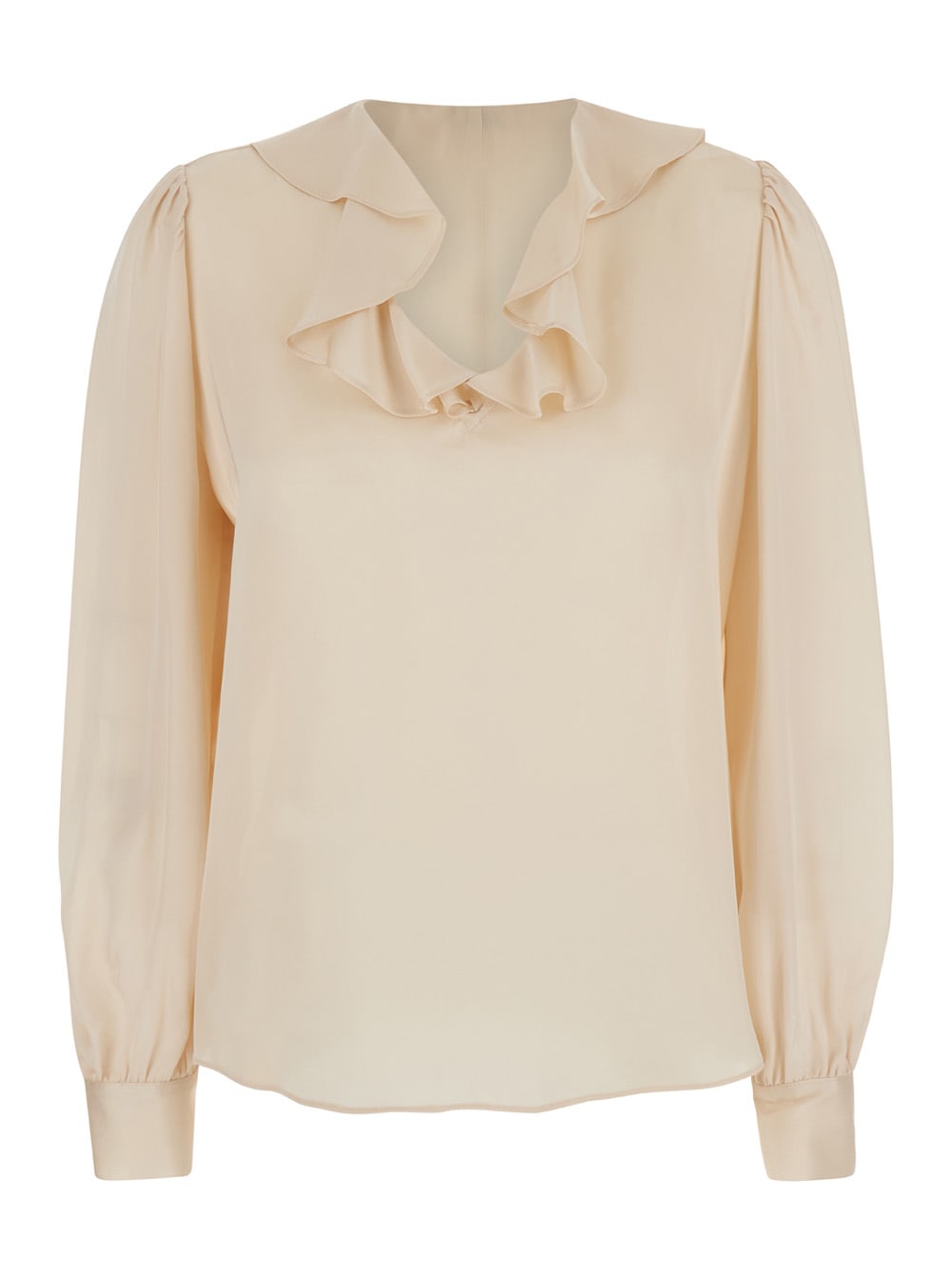 Cream White Blouse With Ruffles In Viscose Blend Woman