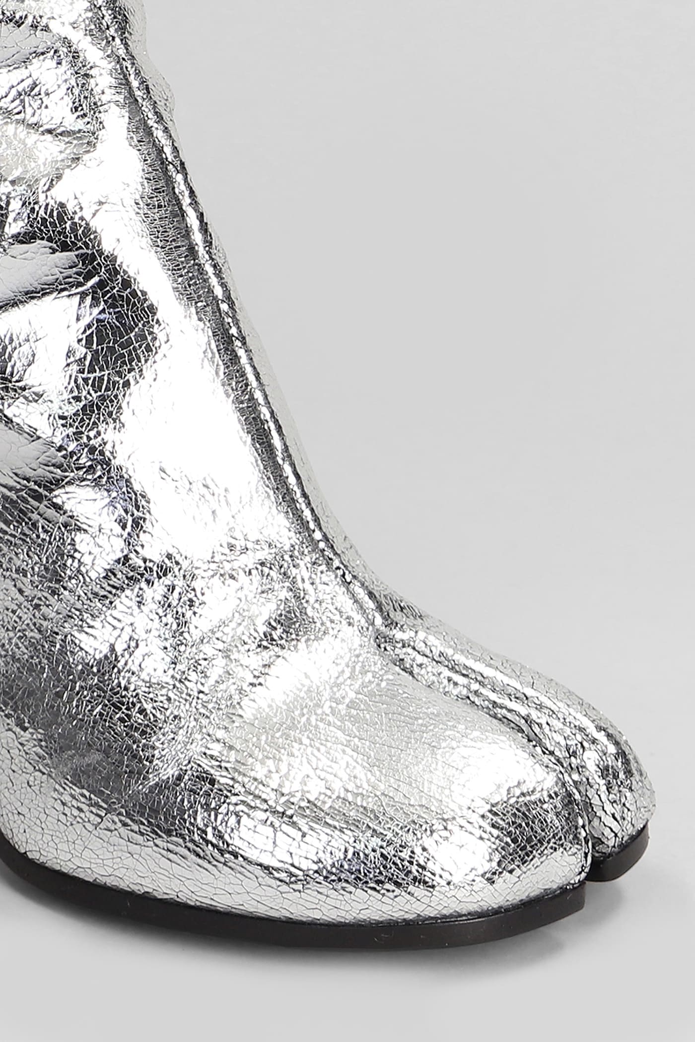 Shop Maison Margiela Tabi High Heels Ankle Boots In Silver Leather