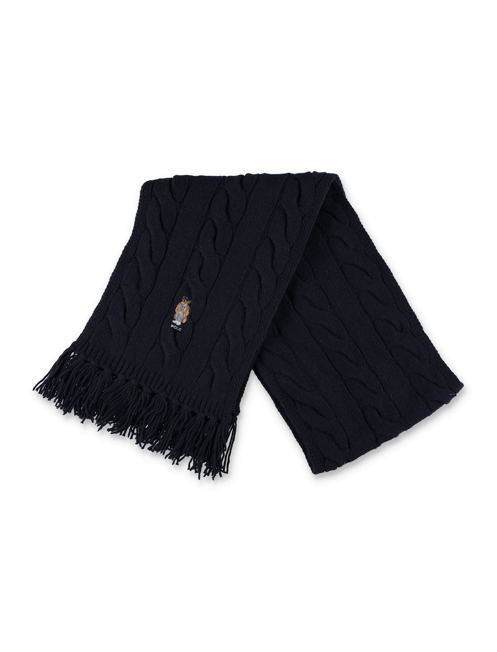 Polo Ralph Lauren Polo Bear Cable-knit Wool Blend Scarf In Brown