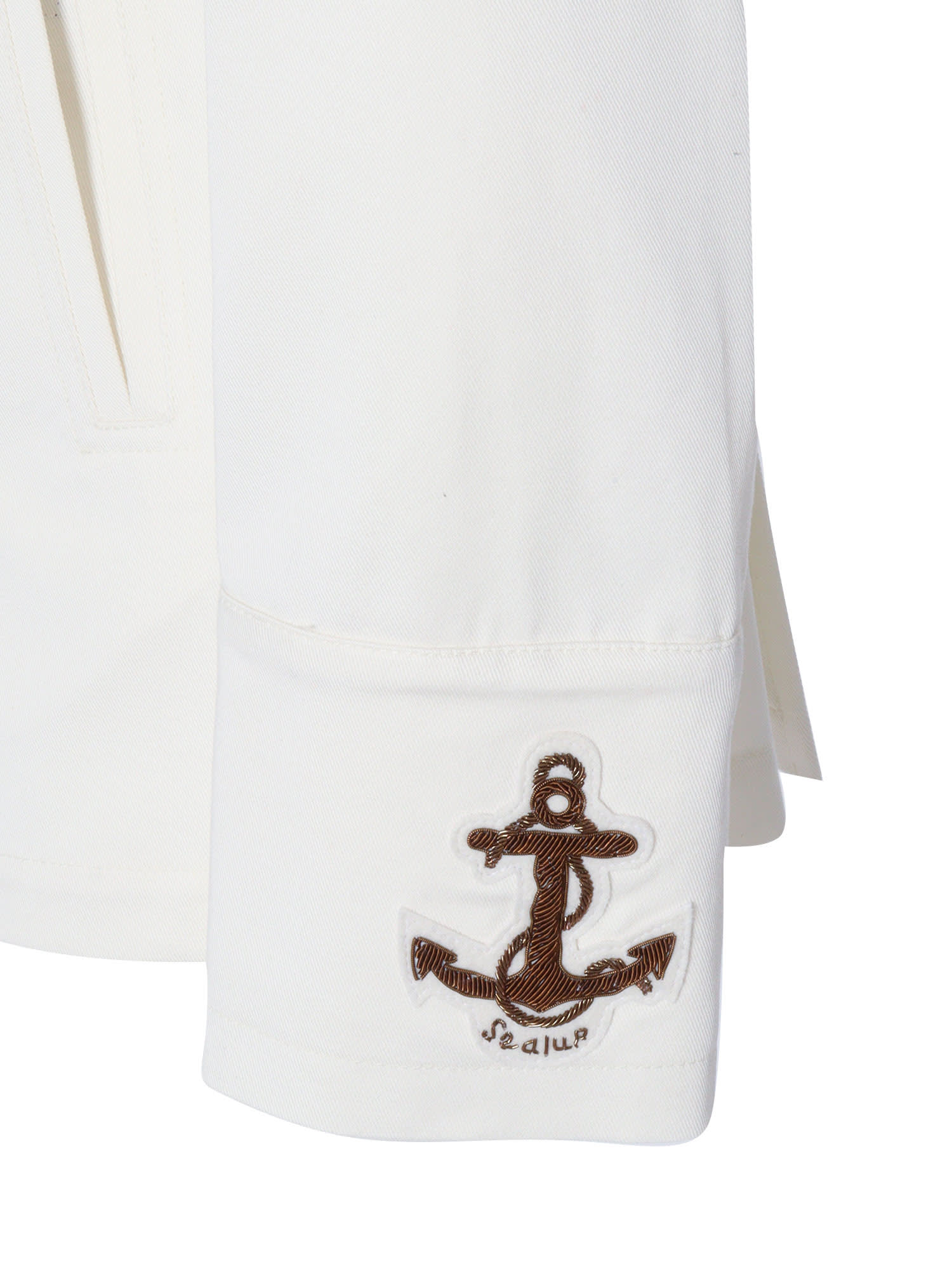 Sealup Double-breasted Water-repellent Cotton Peacoat With Hand-embroidered Anchor In White