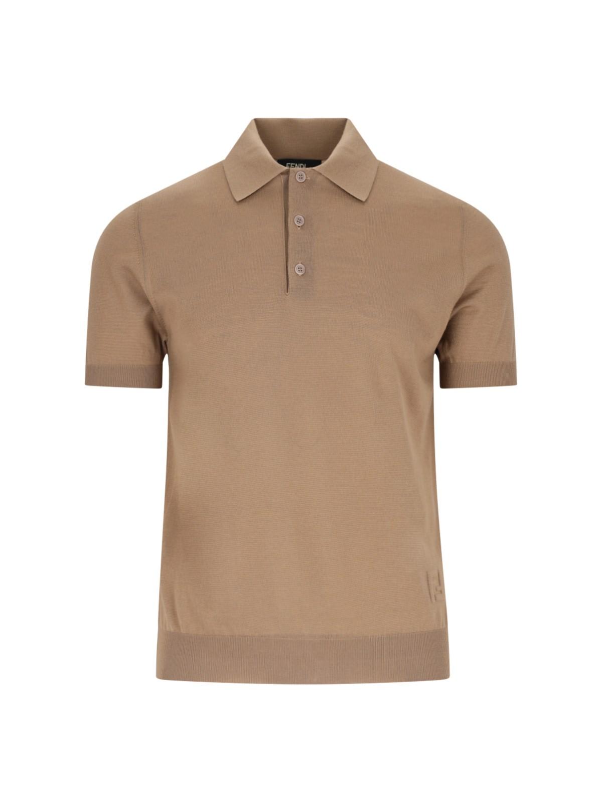 Shop Fendi Logo Knit Polo Shirt In Noce