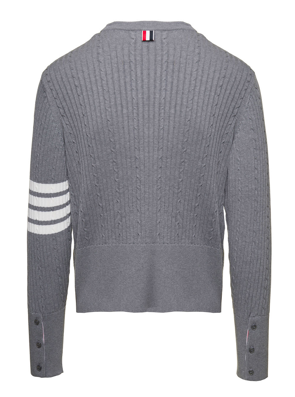Shop Thom Browne Cable-knit Jumper With Signature 4 Bar Detailing In Grey Cotton Man