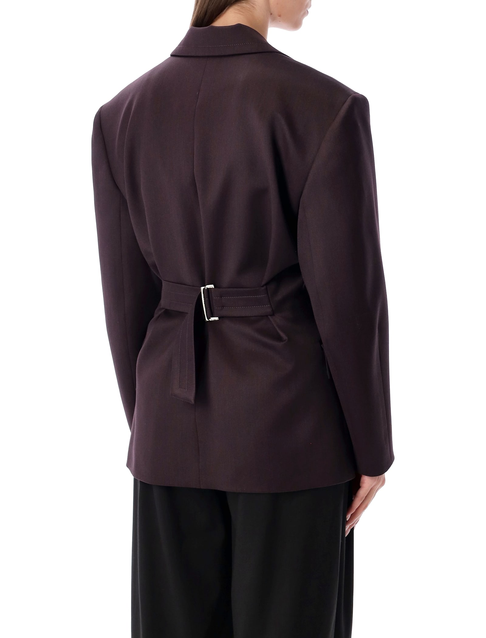Magda Butrym Burgundy Belted Double-breasted Blazer In Purple