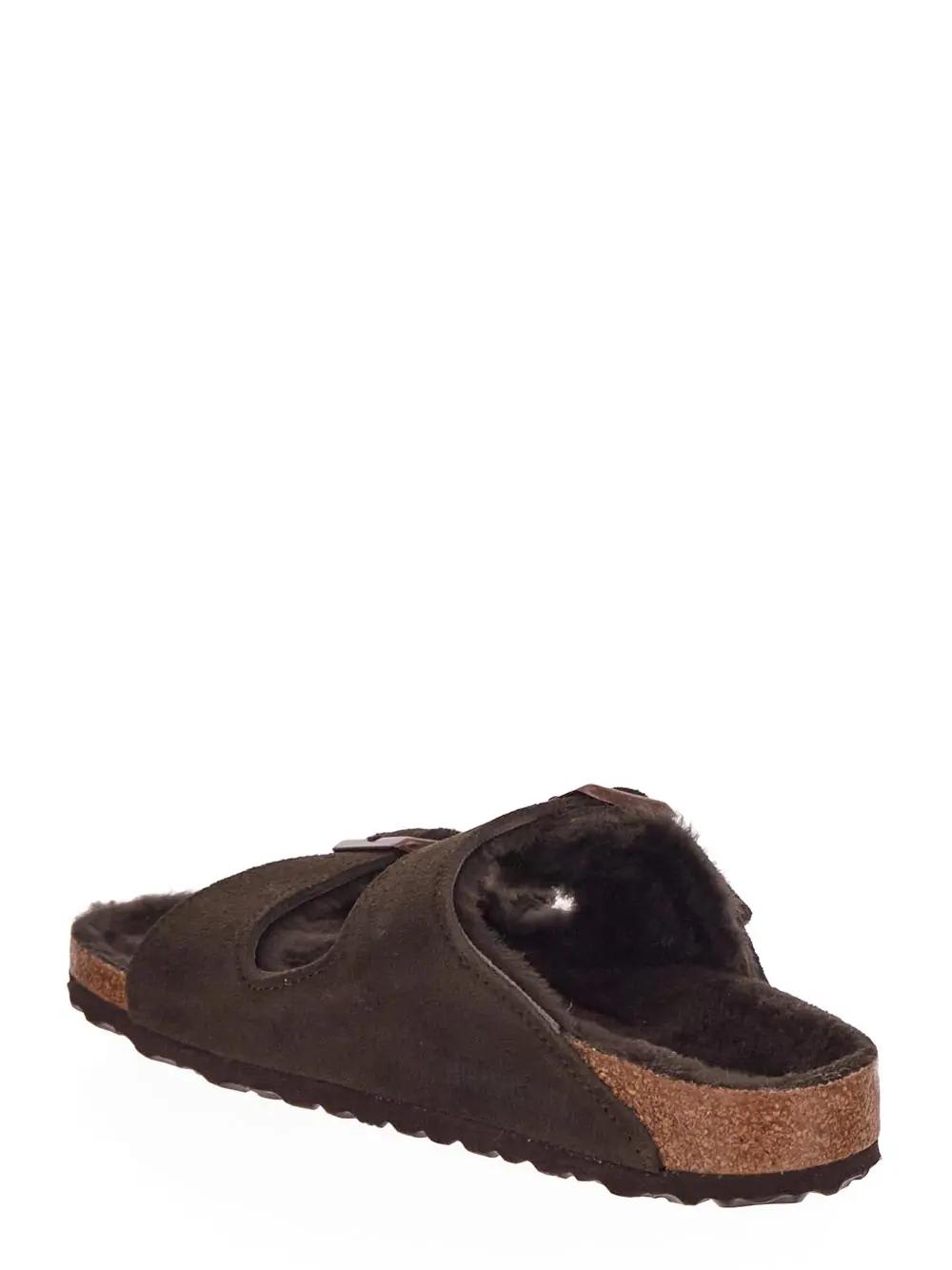 Birkenstock Arizona Double Strap Shearling Sandals In Marrone