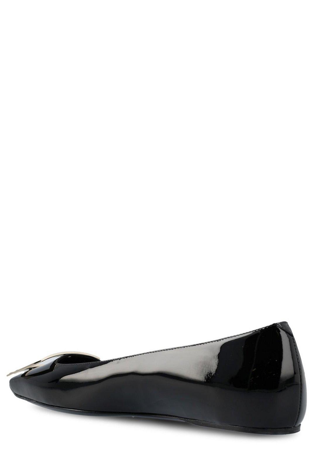 Roger Vivier Trompette Bellerine Glossed-leather Ballet Flats In Black