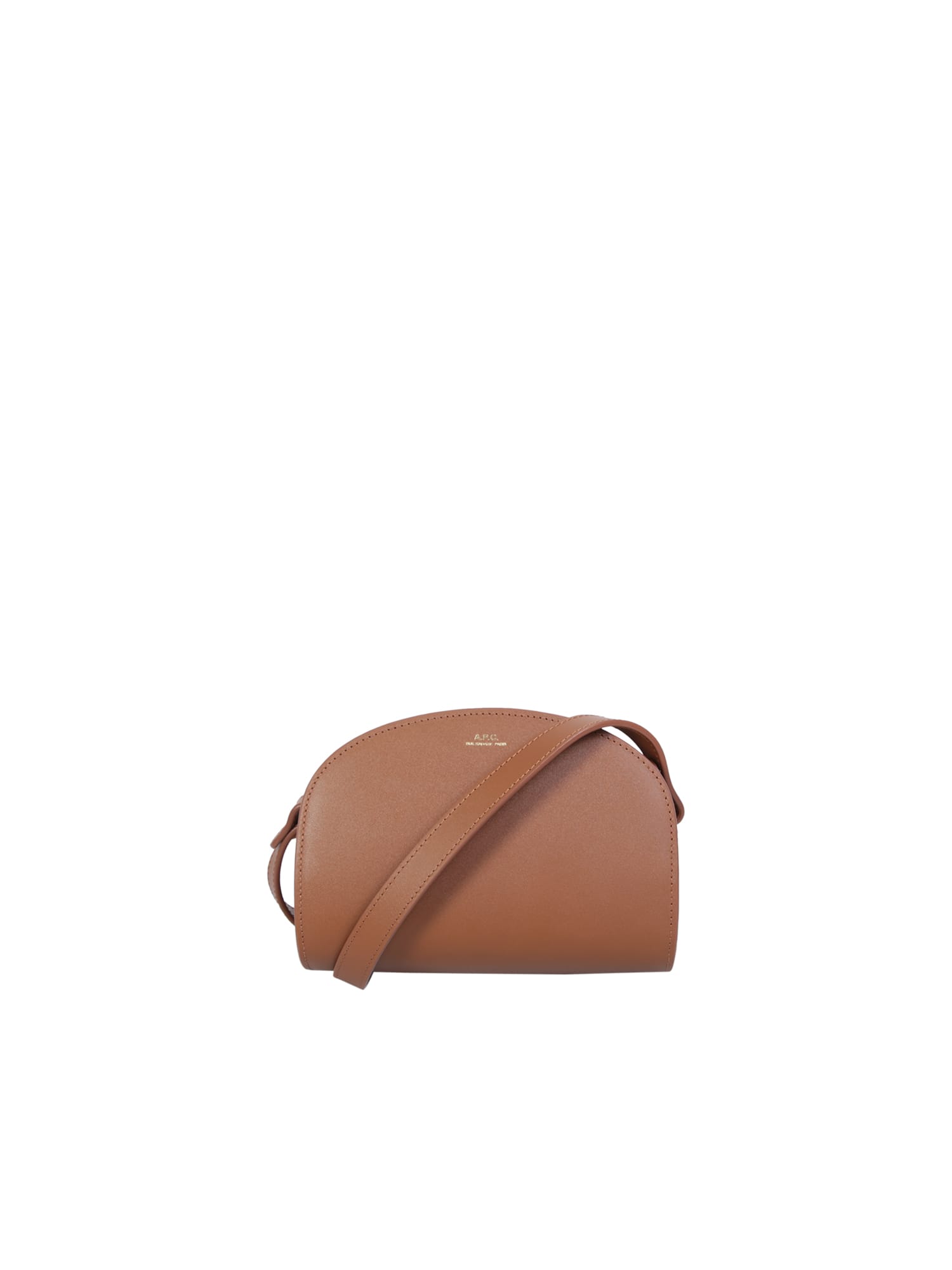 A.p.c. Demi-lune Mini Leather Shoulder Bag In Camel