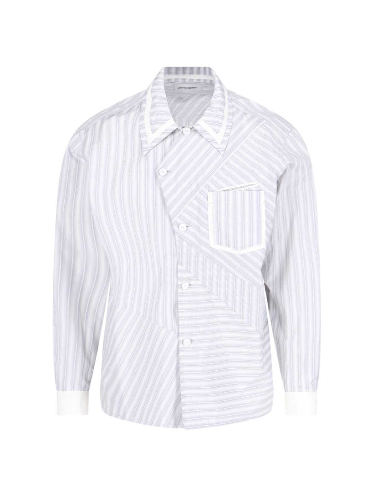 Shop Kiko Kostadinov Stripe Asymmetric Shirt In Gray