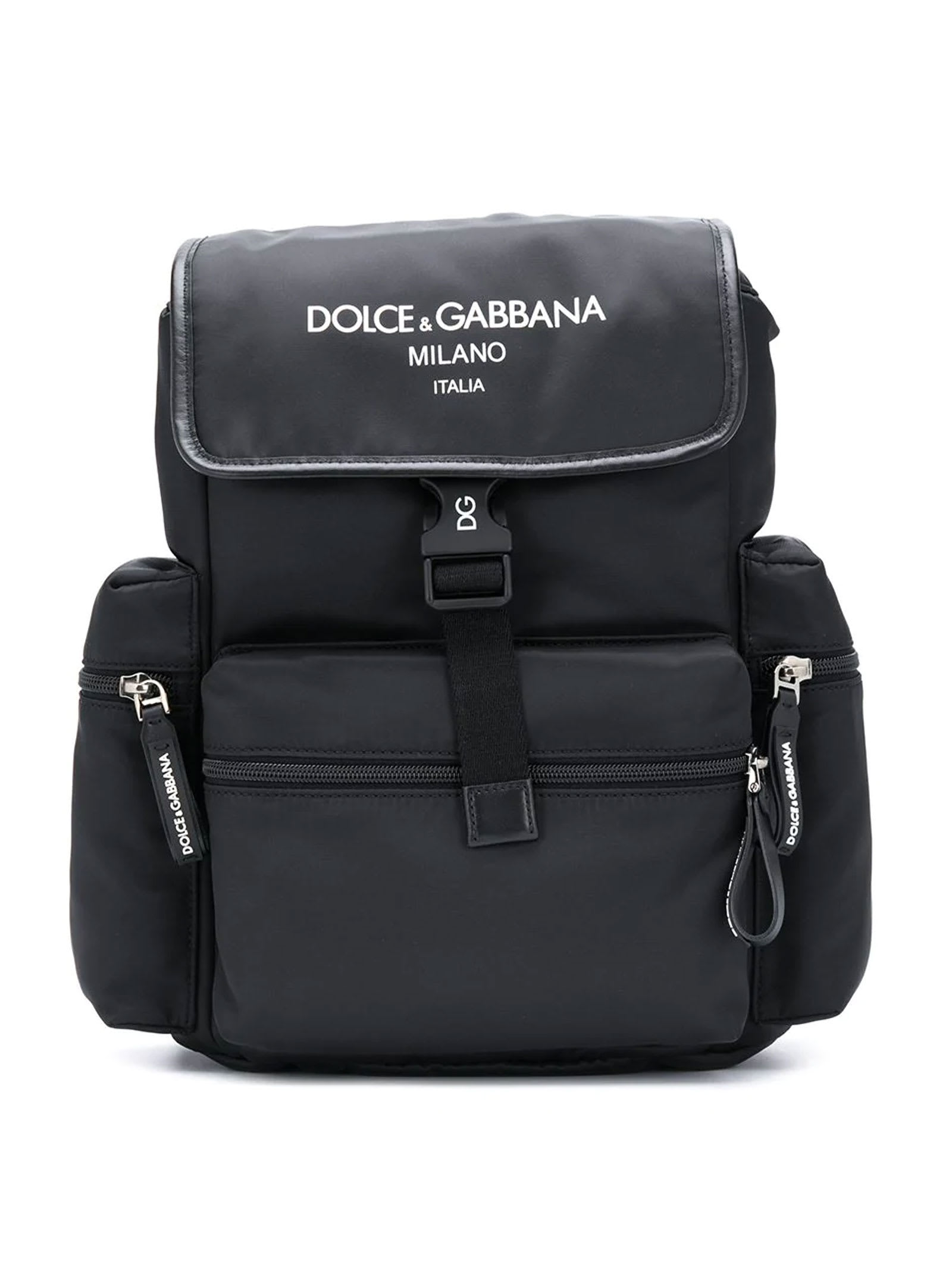 Dolce & Gabbana Black Backpack With Side Pockets And White Logo Dolce & gabbana Kids