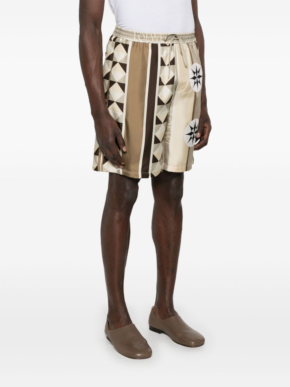 Loewe Paula's Ibiza Straight-leg Printed Silk Drawstring Shorts In Brown