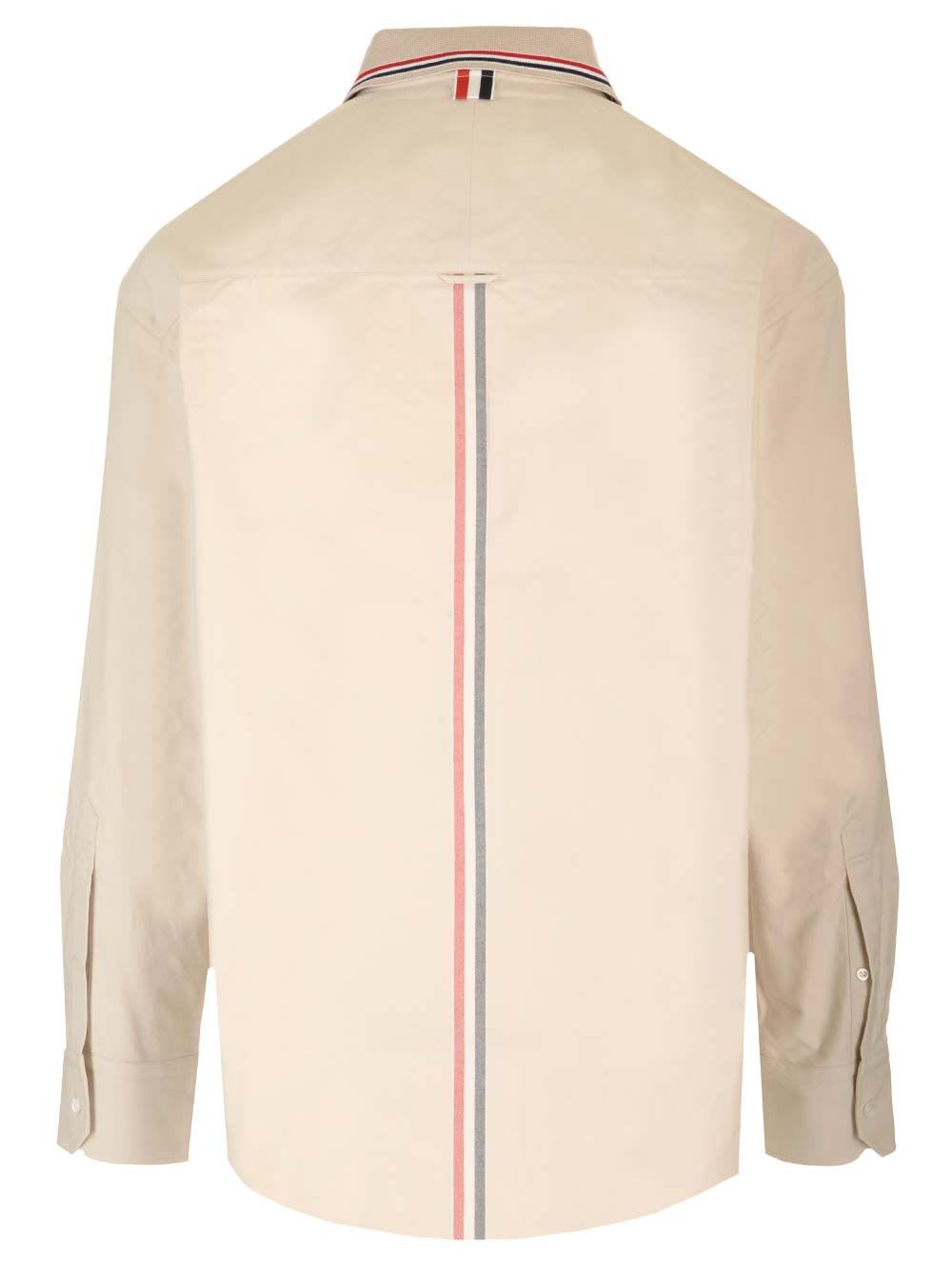 Thom Browne Stripe Cotton Flannel Oversized Shirt Shirts White In White