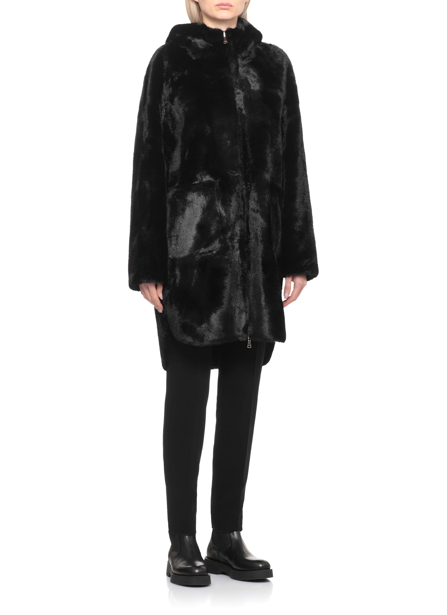 Betta Corradi Hooded Faux-fur Coat In Black