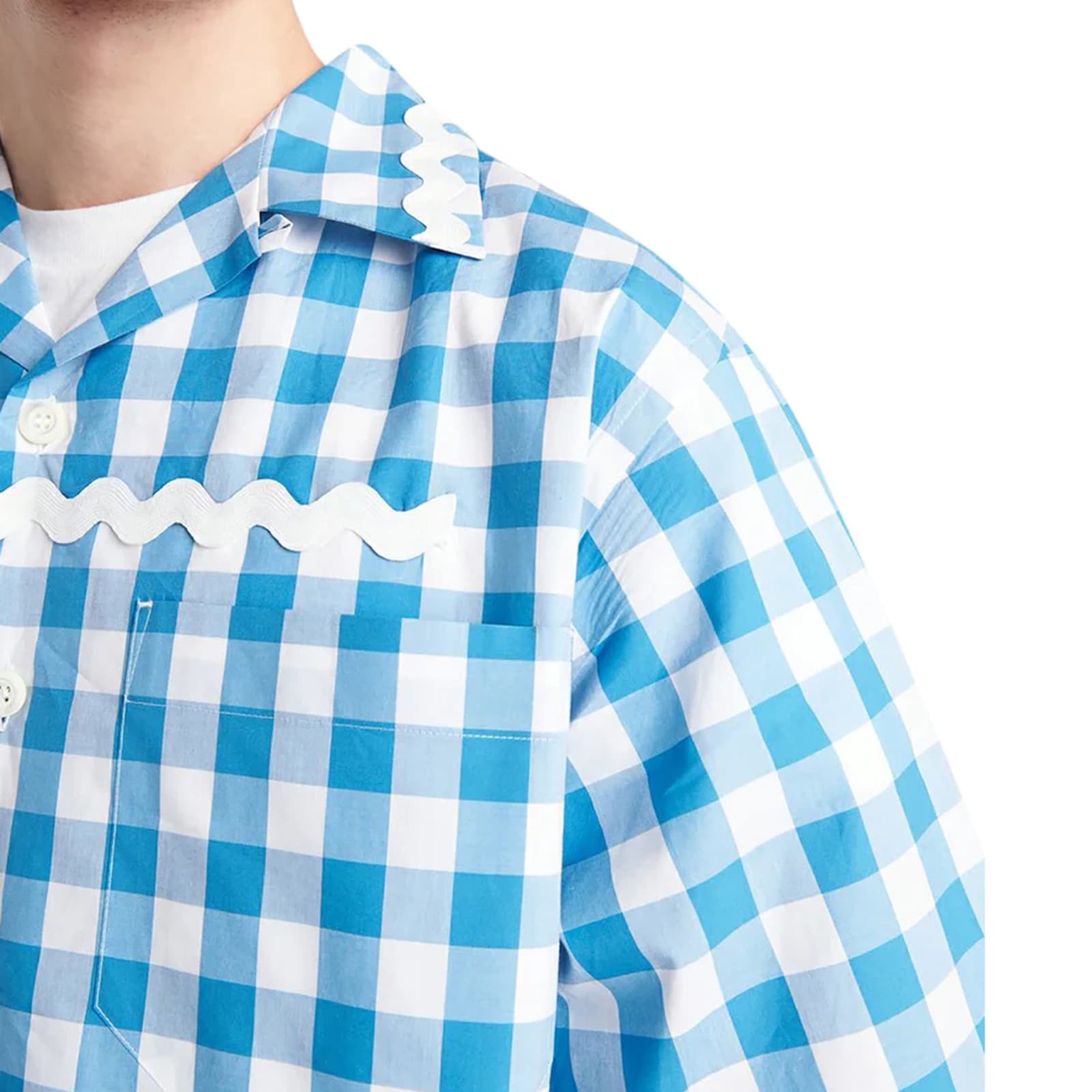 Shop Prada Checked Cotton Shirt In Blue
