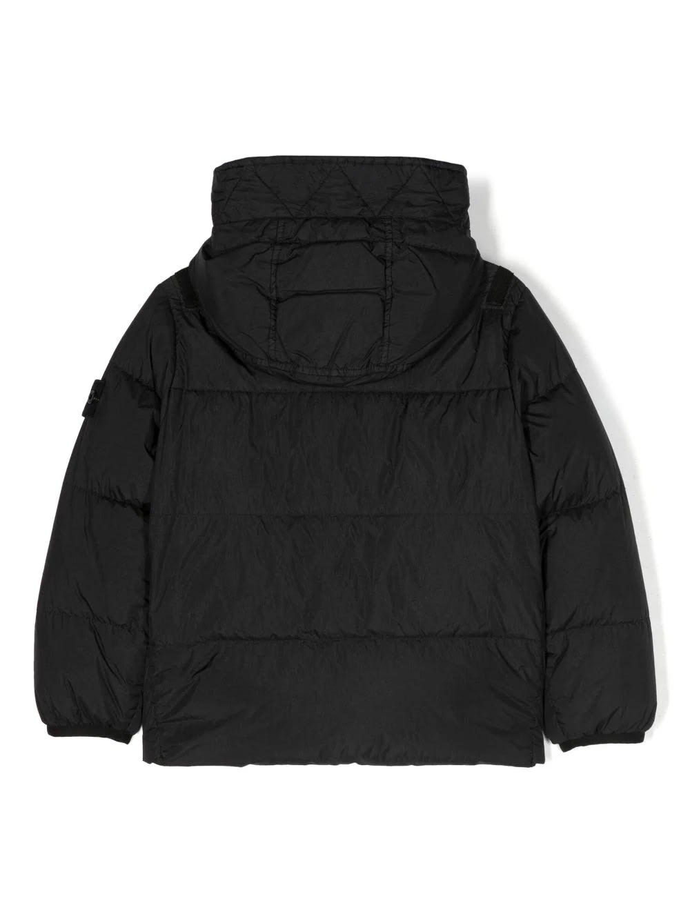 Shop Stone Island Junior Black Recycled Nylon Down Jacket With Hood