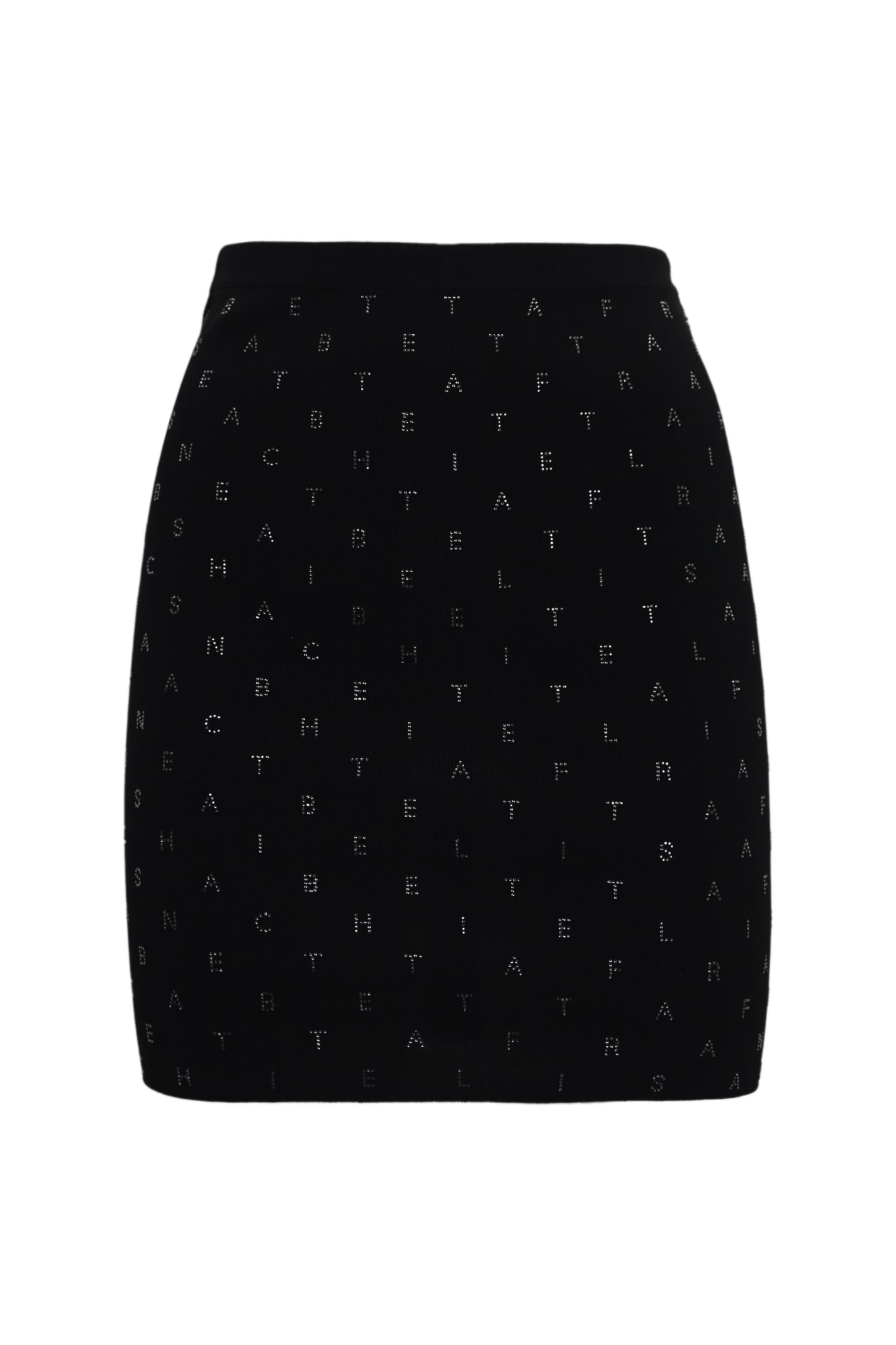 Shop Elisabetta Franchi Skirt With Rhinestone Lettering In Nero