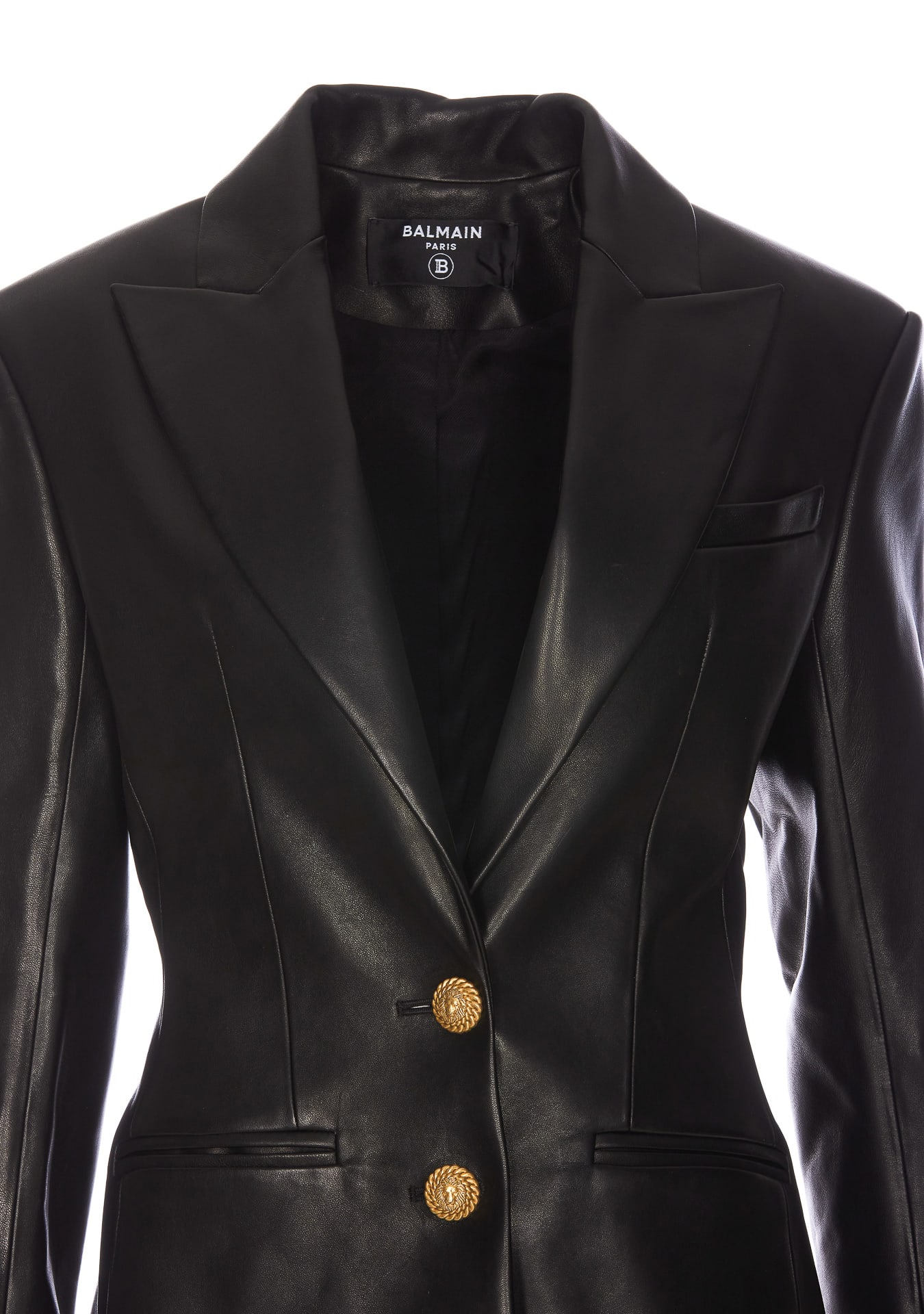 Shop Balmain 2-button Leather Blazer In Black