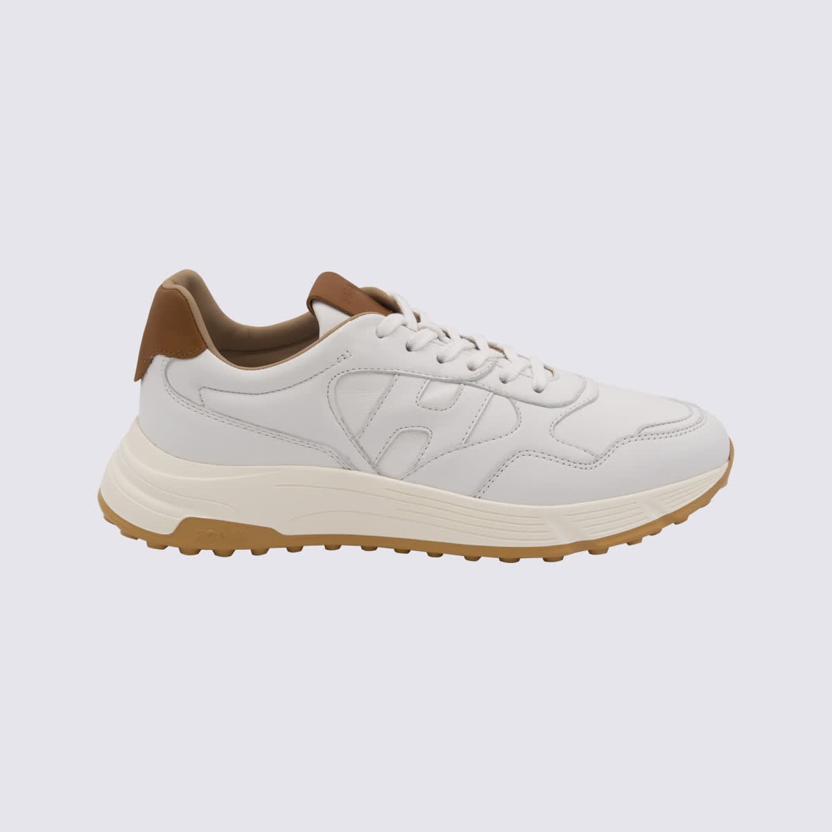 Shop Hogan White Leather Sneakers In White/camel