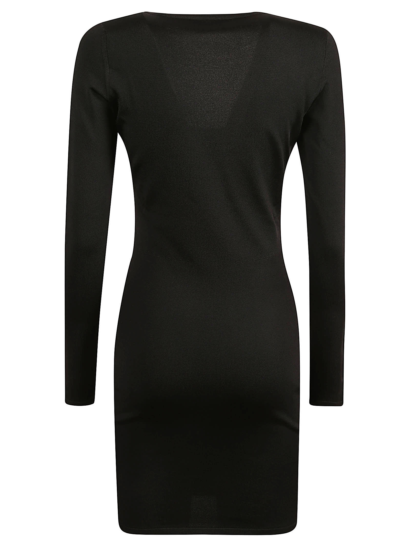 Shop Saint Laurent Wide Neck Long-sleeved Slim Dress In Black