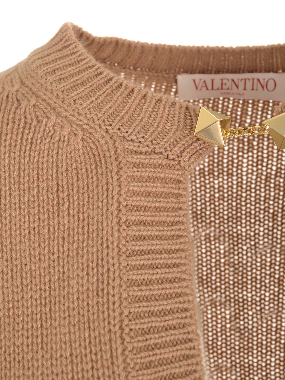 Shop Valentino Sweater With Stud Detail In Beige