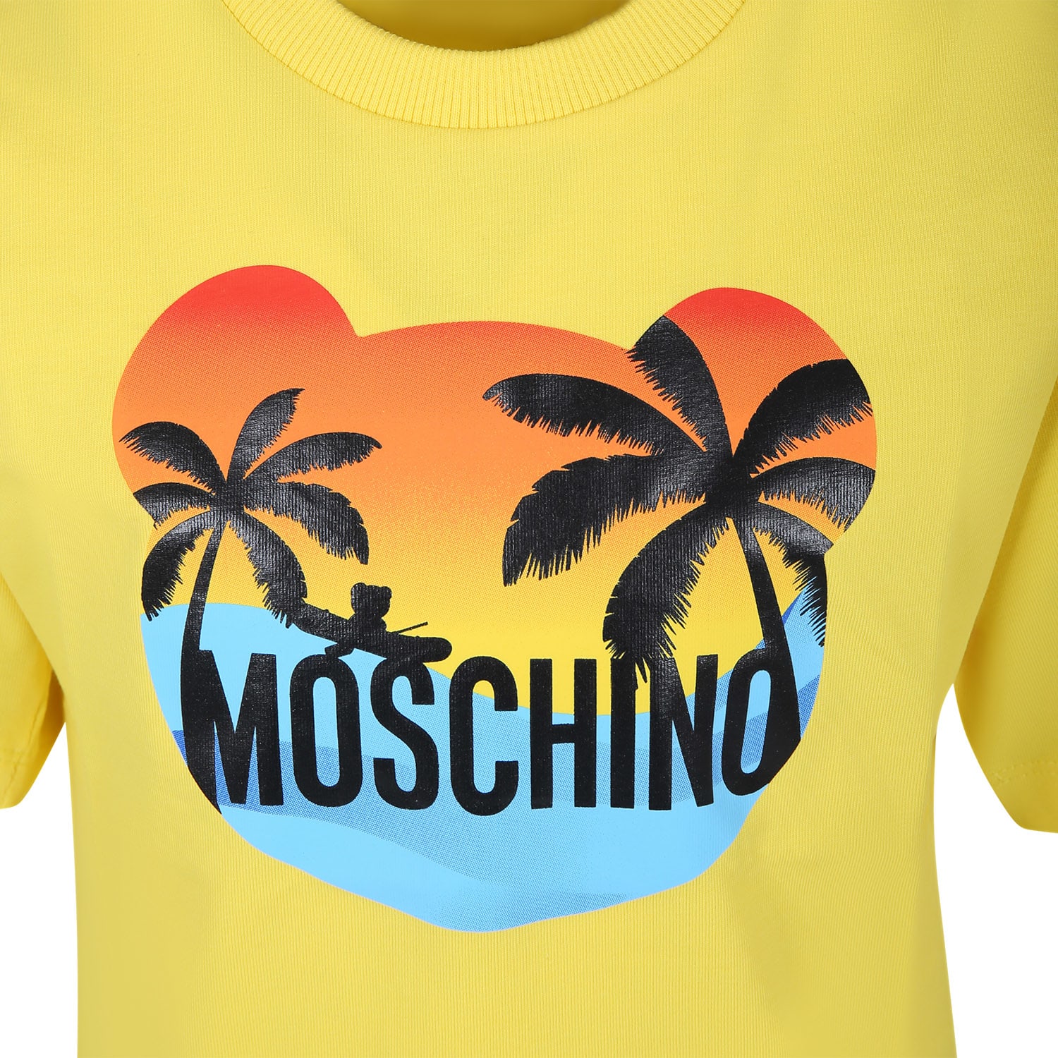 Shop Moschino Yellow T-shirt For Kids With Multicolor Print And Logo