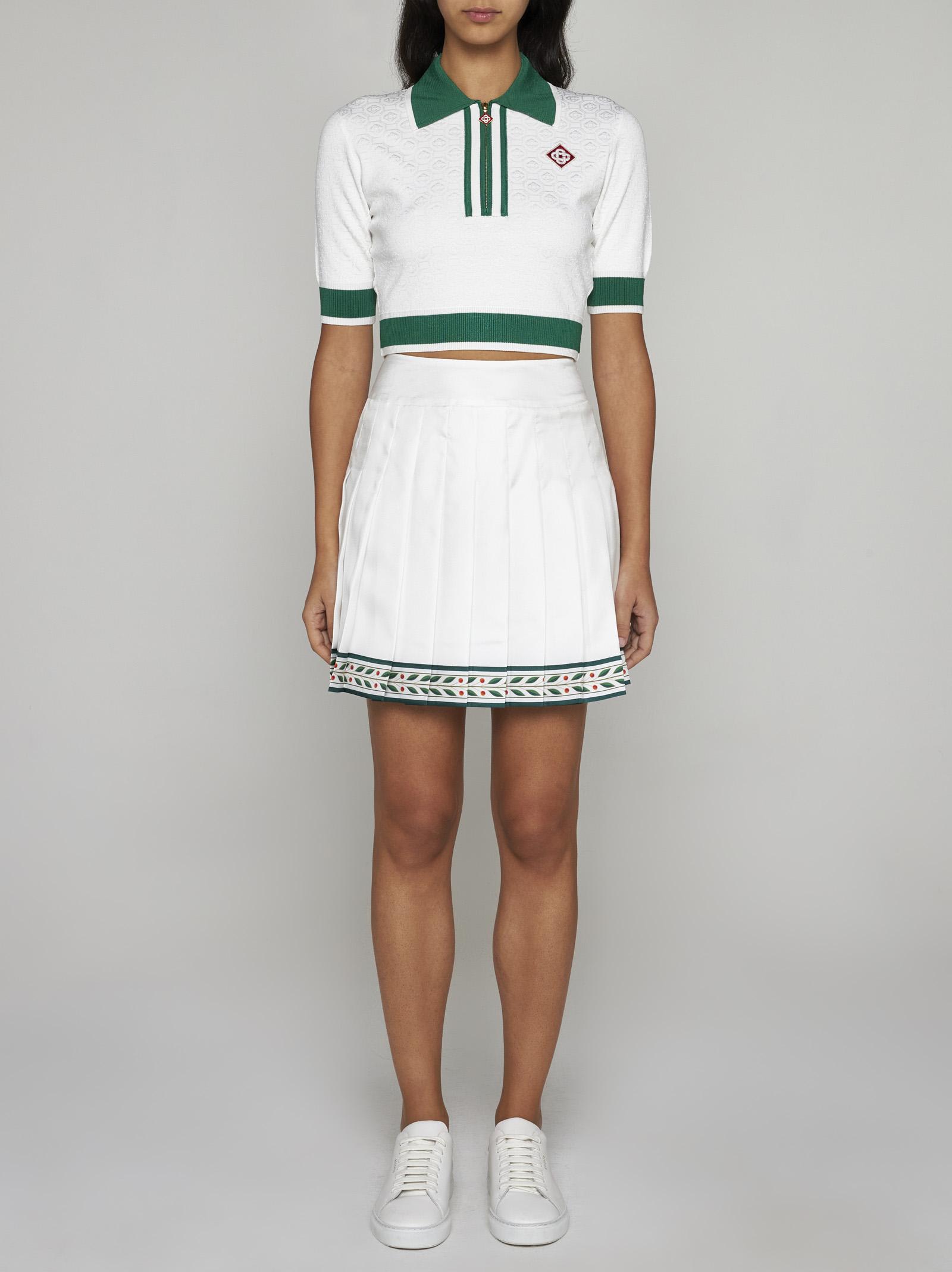 Shop Casablanca Pleated Silk Miniskirt In White/green
