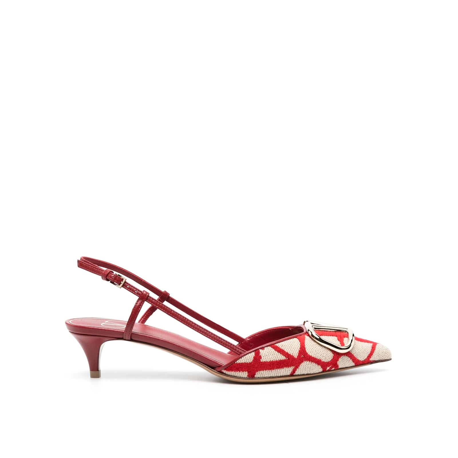 Valentino Garavani Toile Iconographe Pumps With Pointed Toe And Ankle Strap In Red