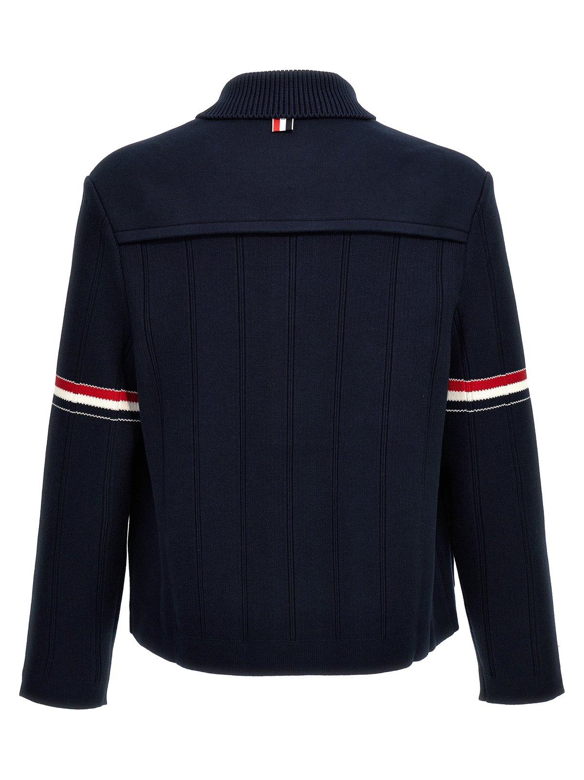 Shop Thom Browne Rwb Striped Shirt Jacket In Blue