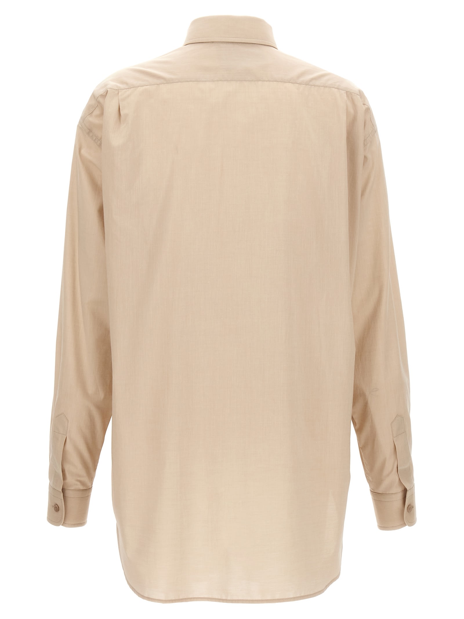 Moschino Slightly Loose-fitting Cotton Shirt With Patch Pocket In Beige