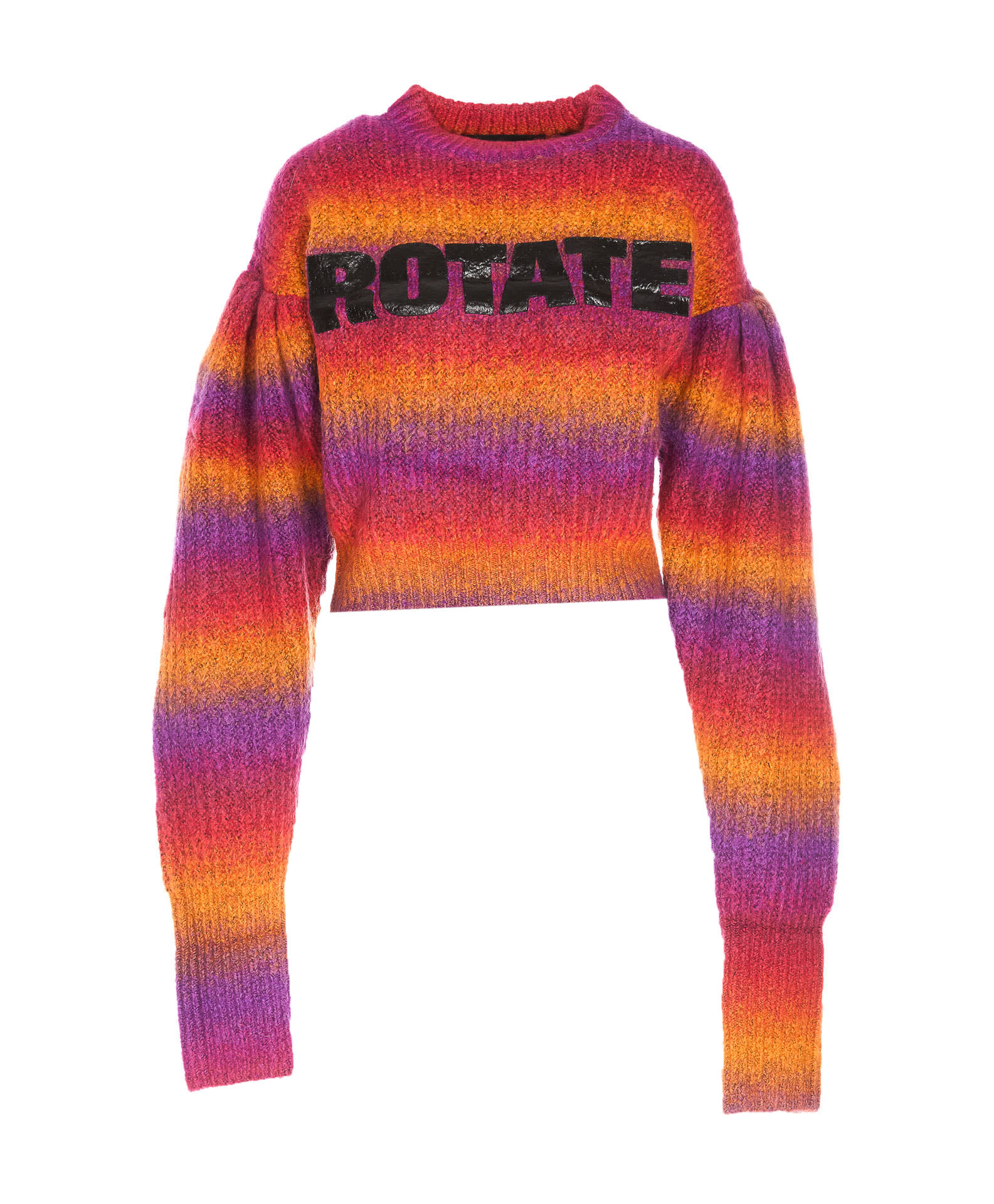Rotate Birger Christensen Intarsia-logo Striped Cropped Jumper In Multicolor