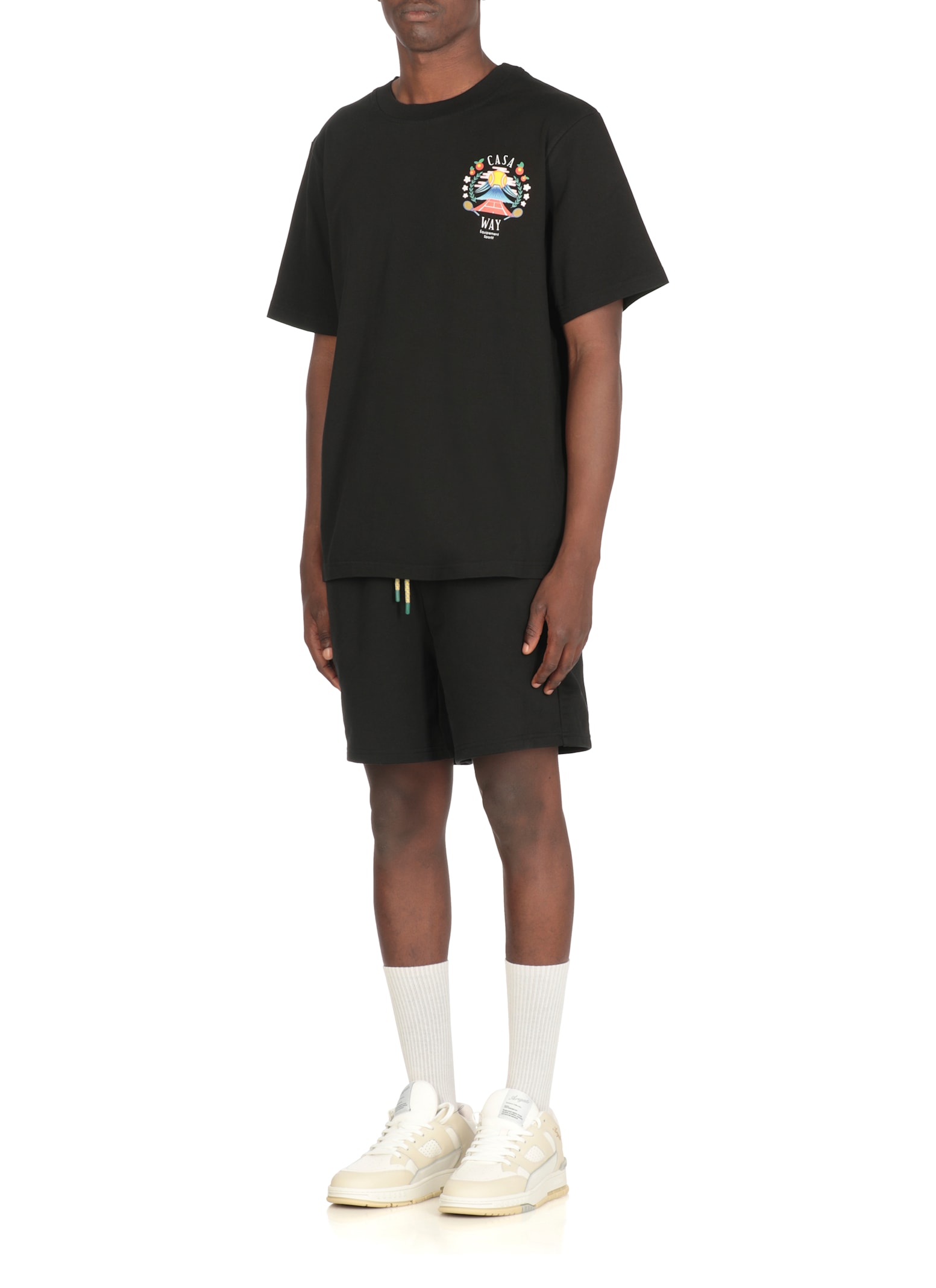 Casablanca Black Crewneck T-shirt With Logo Detail On The Front And Maxi Logo Print On The Rear In Black