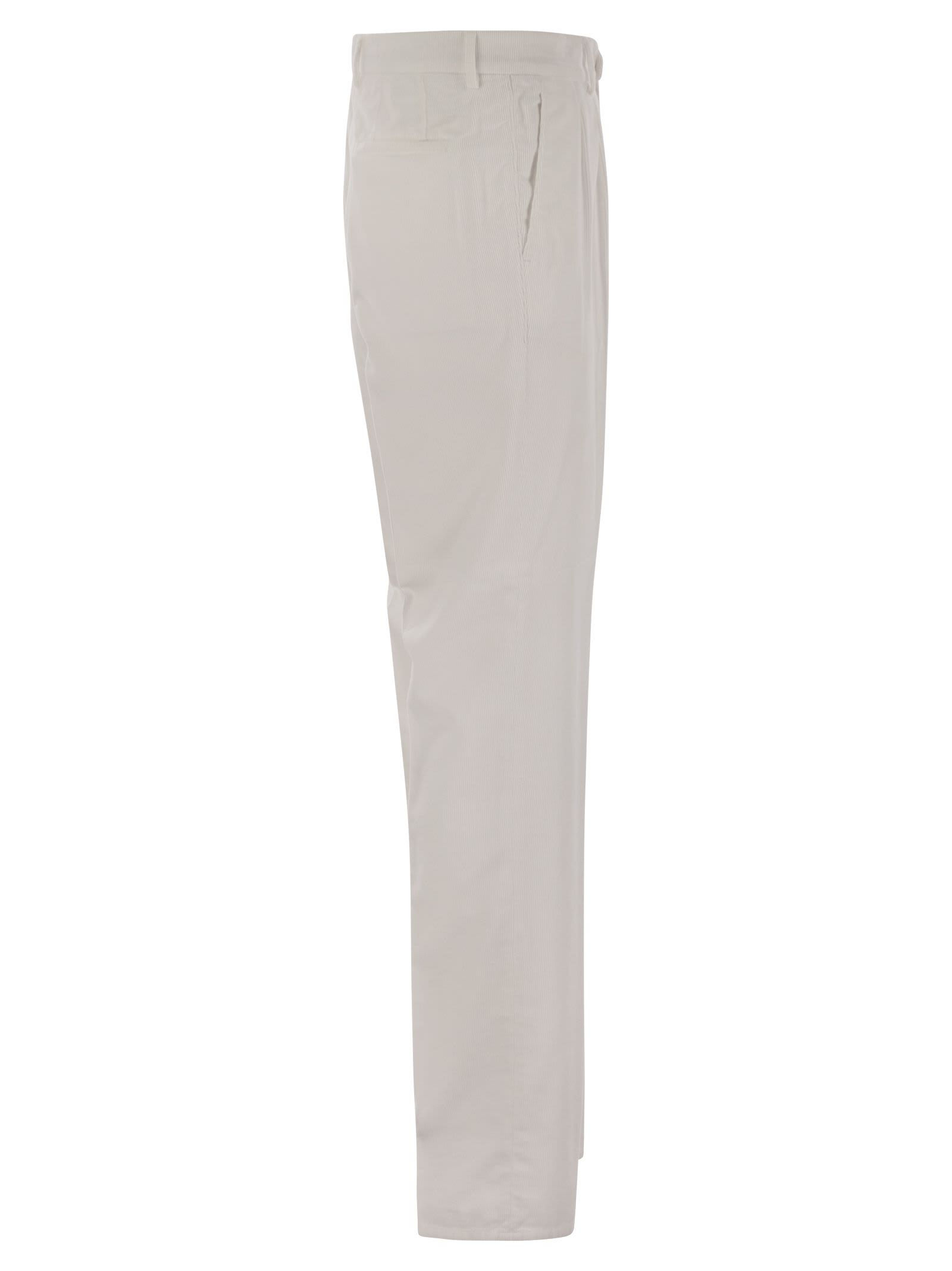 Brunello Cucinelli Leisure Fit Trousers In Garment Dyed Cotton Corduroy With Double Darts