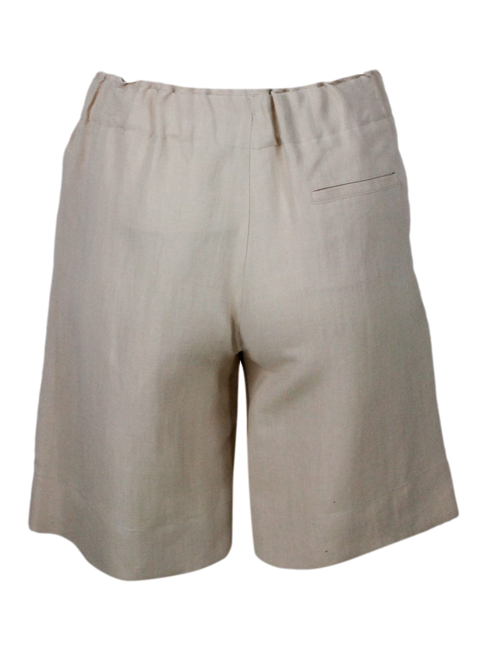 Shop Antonelli Knee-length Bermuda Shorts In Linen Blend With Small Darts And Elasticated Waist In Beige