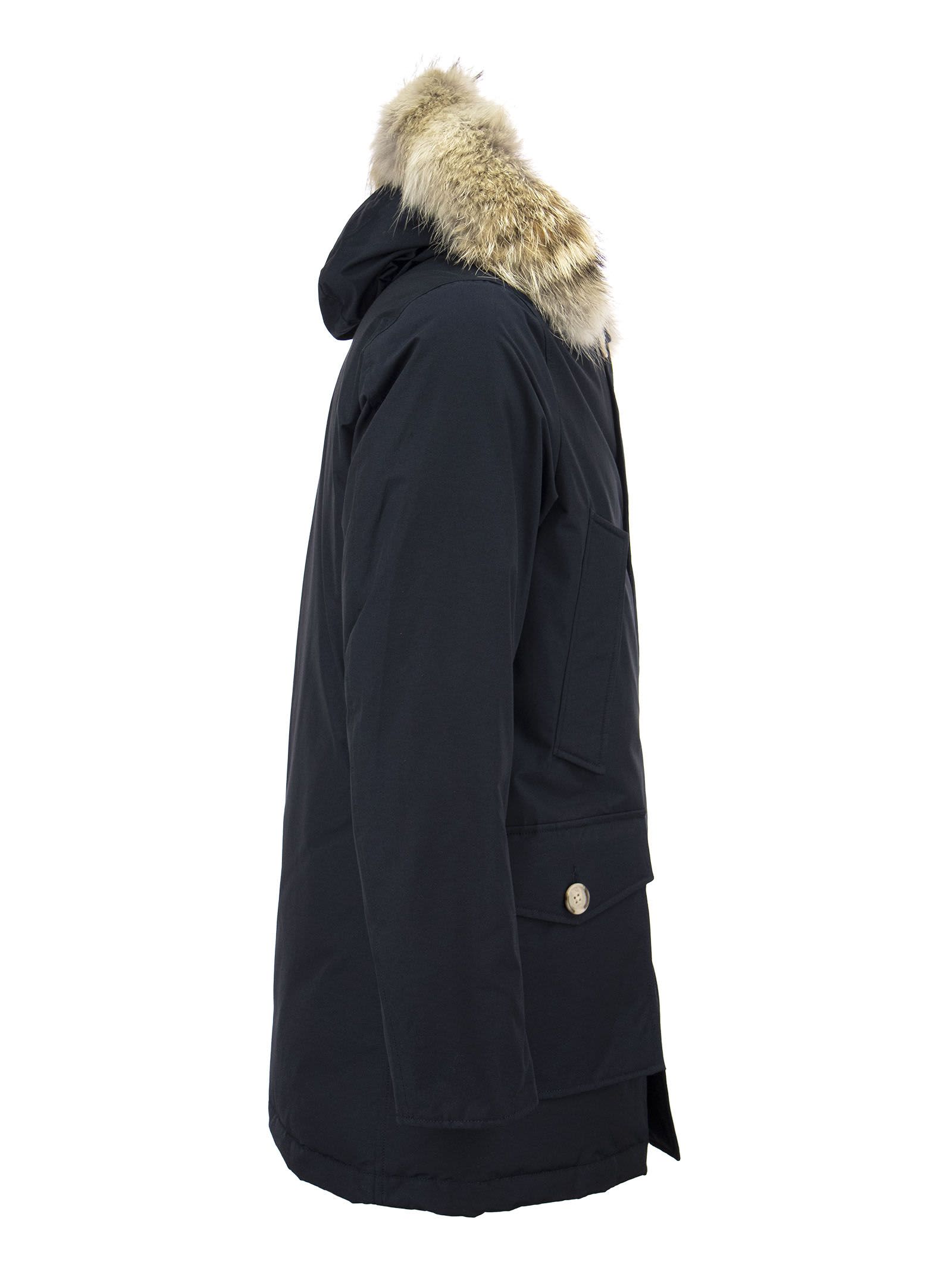 Shop Woolrich Arctic Parka With Removable Fur Coat In Melton Blue