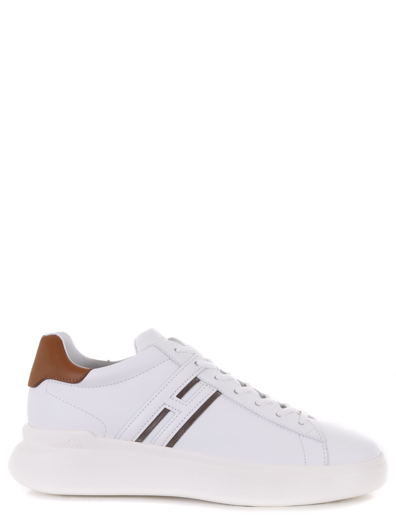 Shop Hogan H580 Leather Sneakers In Bianco/marrone