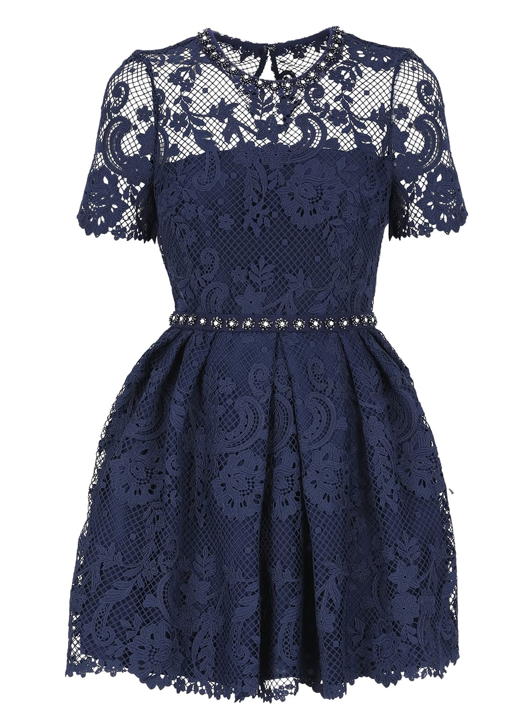Self-portrait Guipure-lace Embellished Dress In Blue