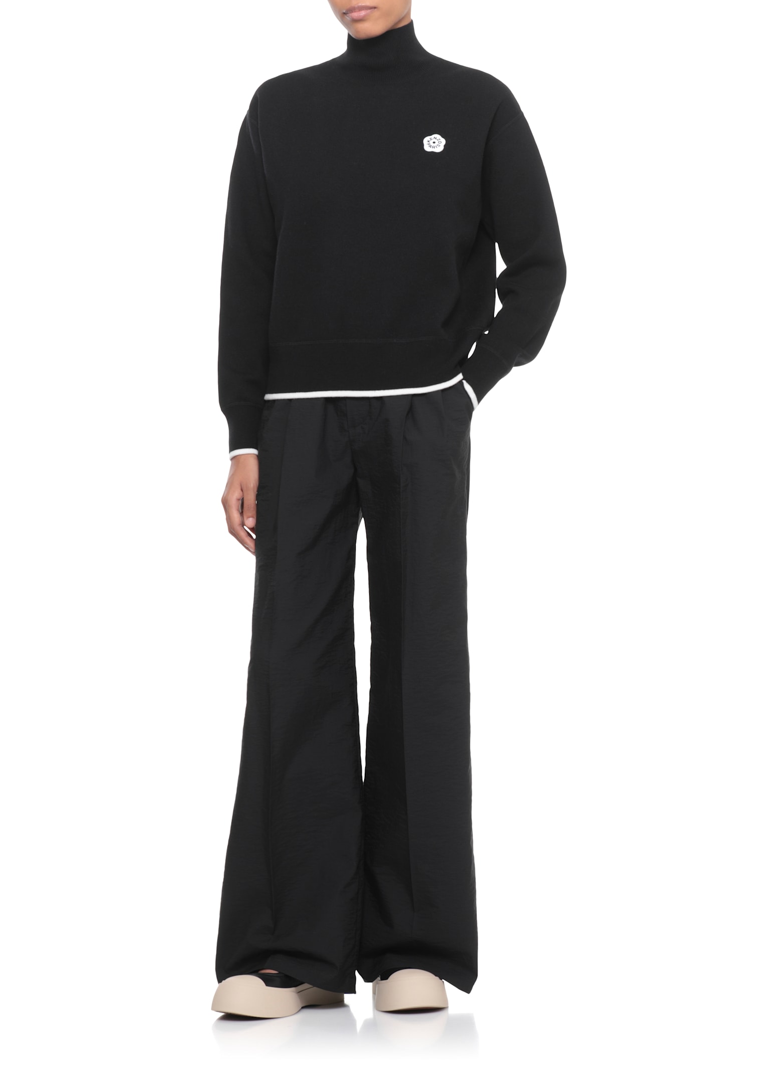 Kenzo High Neck Long Sleeve Knit Sweater In Black