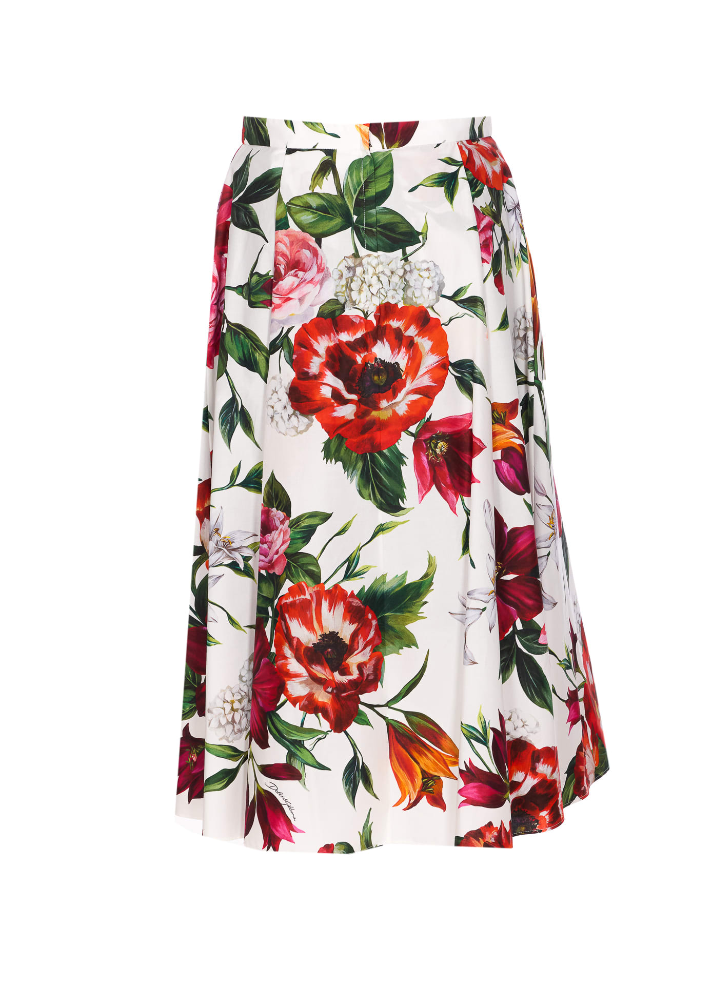 Dolce & Gabbana Flower-print Pleated Poplin Skirt In Multi
