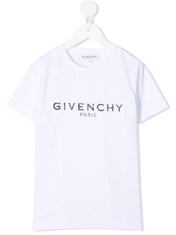 GIVENCHY WHITE KID T-SHIRT WITH VINTAGE EFFECT LOGO,11881053