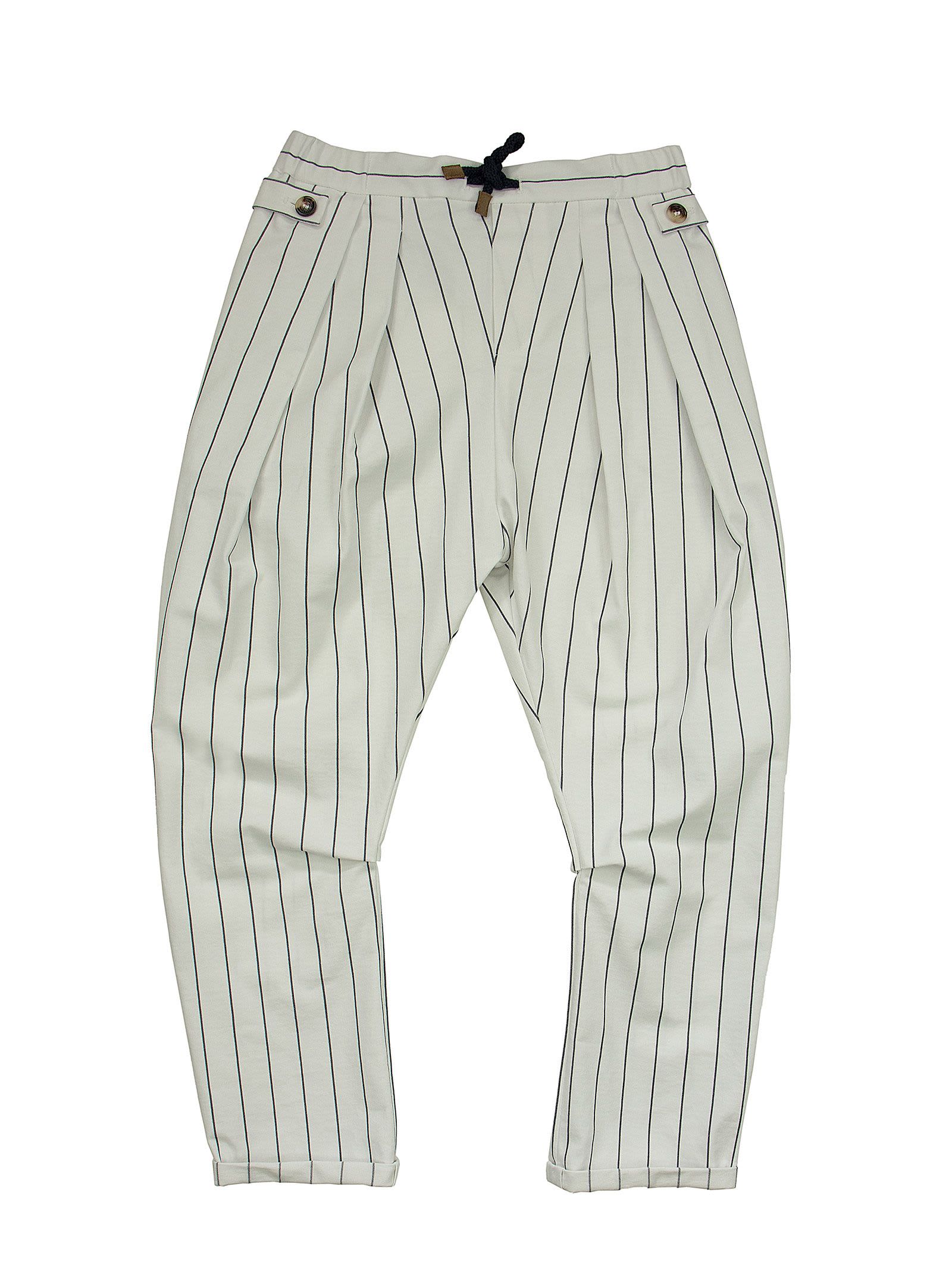 Brunello Cucinelli Comfort Cotton Chalk Stripe Chevron Trousers With Drawstring