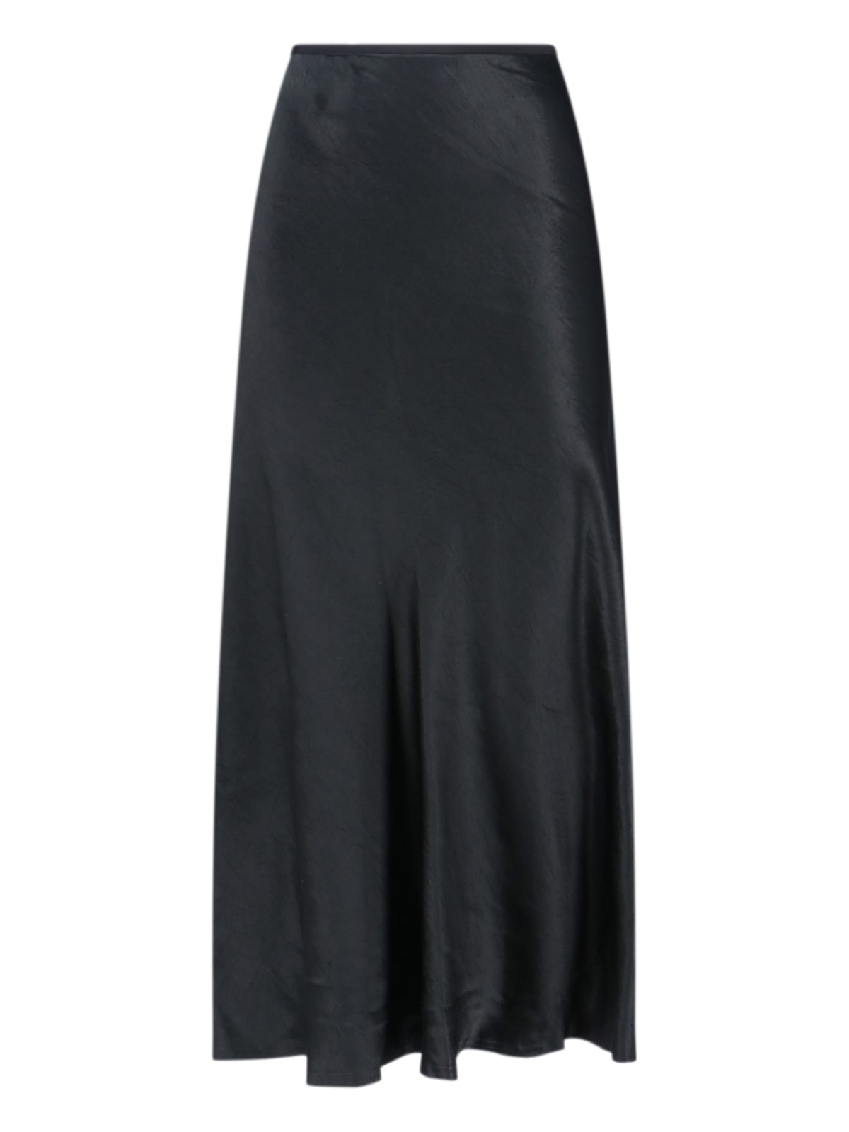 Maison Margiela Midi Satin Skirt With Pleated Hem In Black