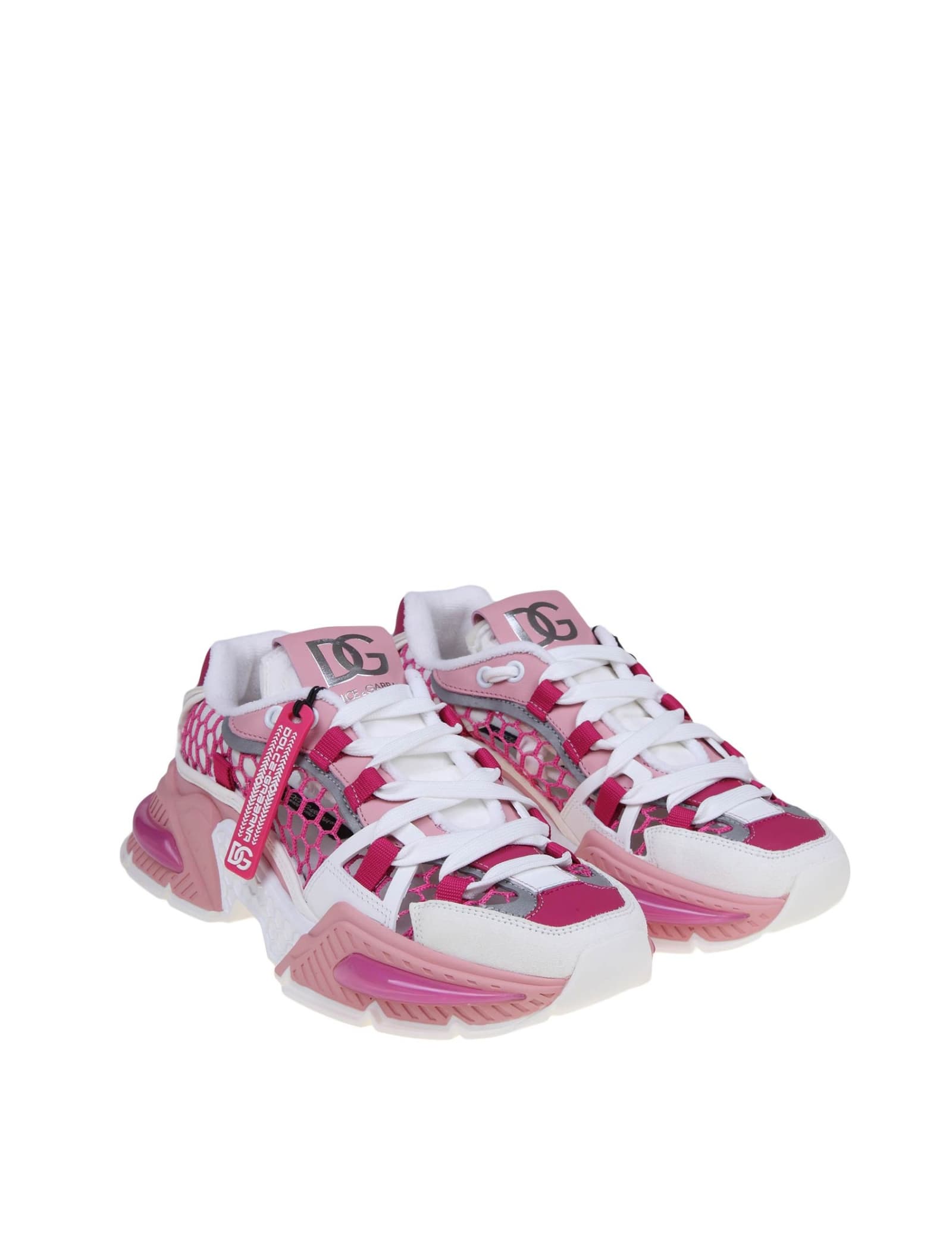 Shop Dolce & Gabbana Airmaster Sneakers In Mix Of White And Pink Materials In White/pink