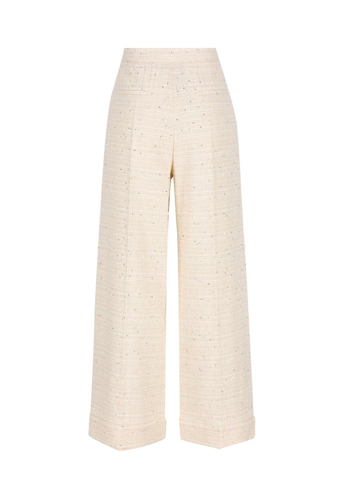 Shop Valentino Straight Hem Wide Leg Trousers In Beige