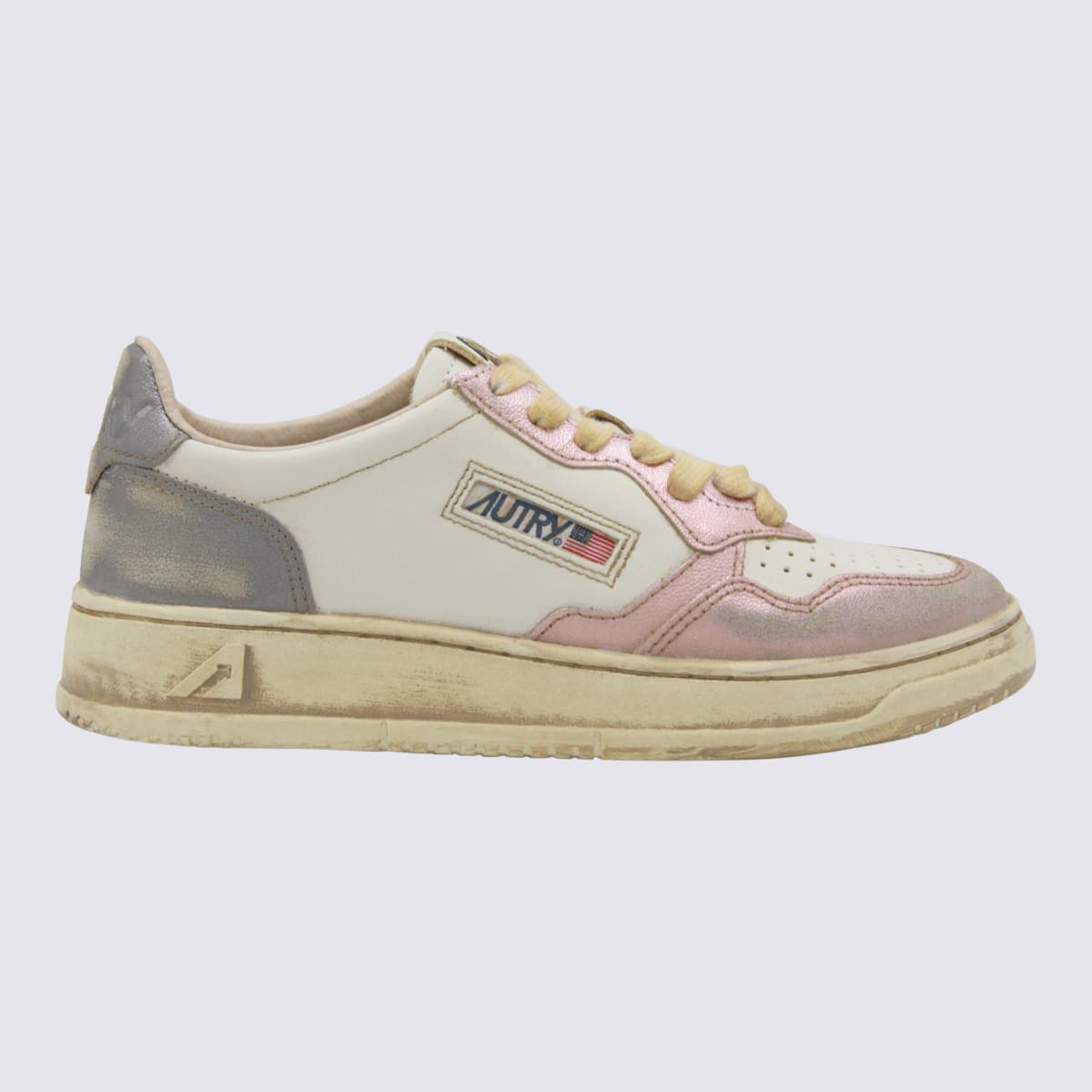 White And Grey Sup Vint Low Metal Sneakers