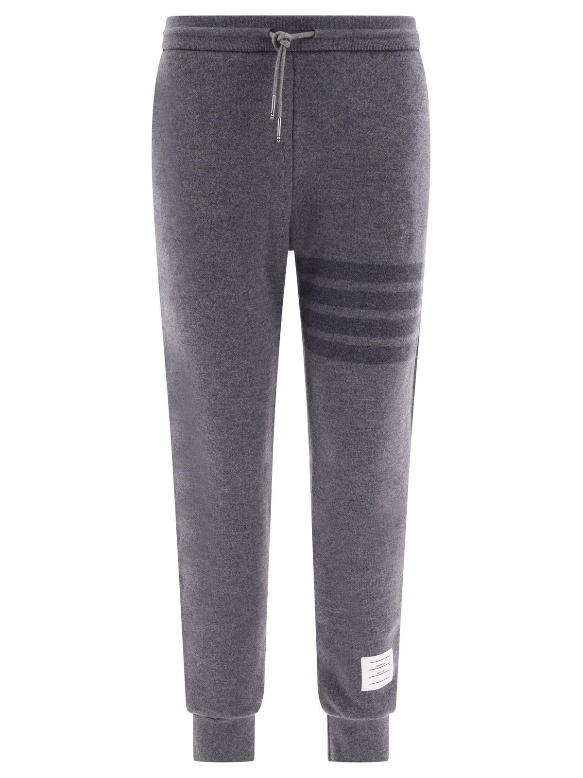 Shop Thom Browne 4-bar Drawstring Joggers In Lt Grey