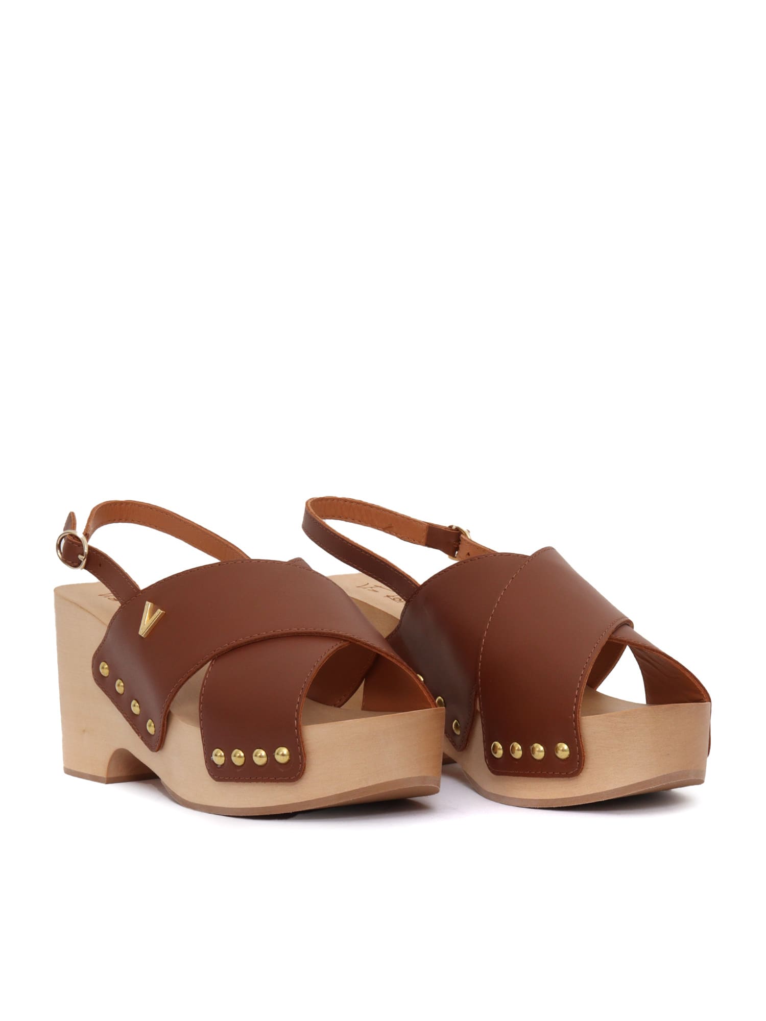 Via Roma 15 Wooden Heeled Sandals In Brown